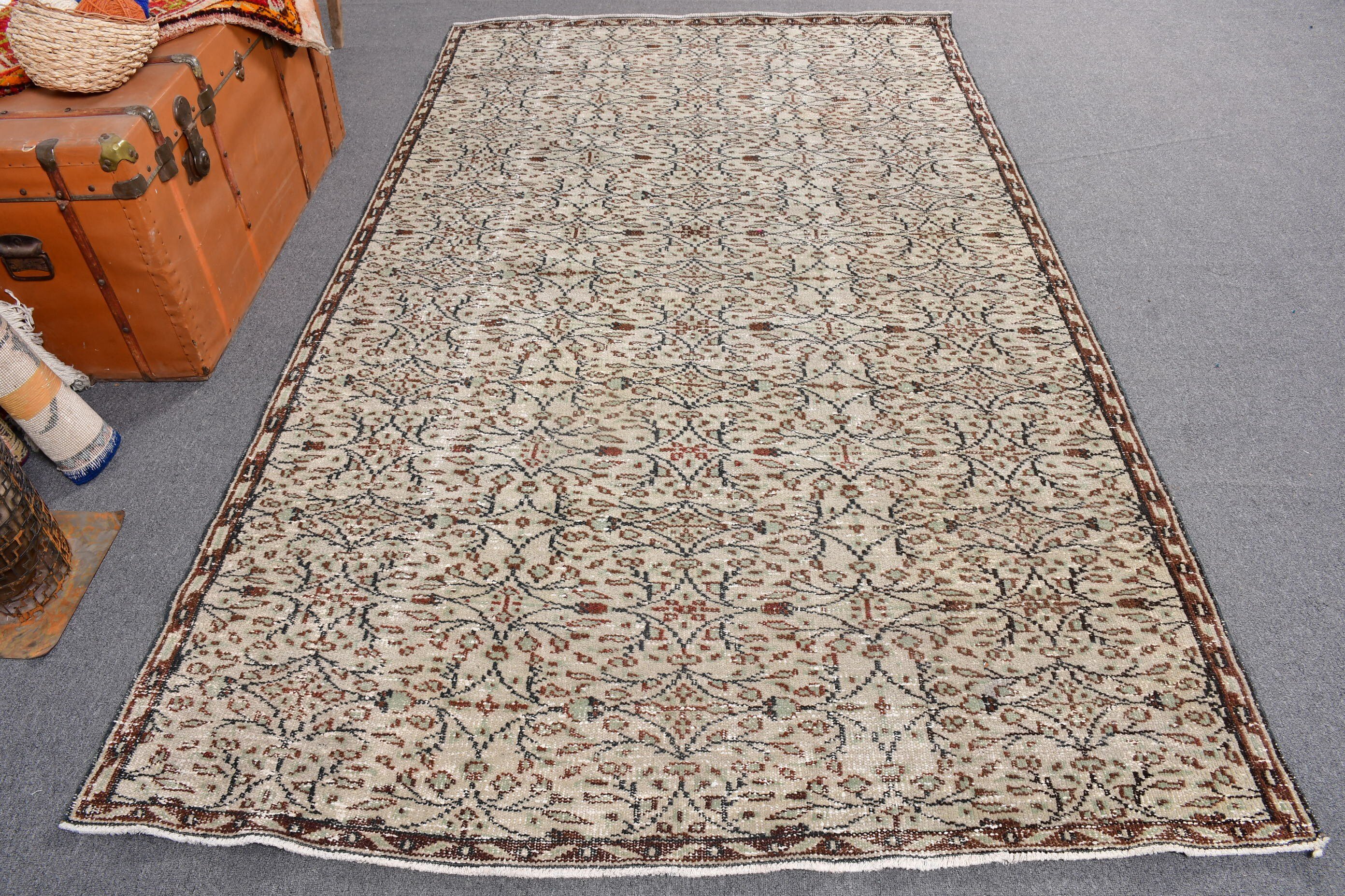 Türk Halıları, Modern Halı, Bej Soğuk Halı, 5,2x8,7 ft Büyük Halılar, Büyük Vintage Halılar, Yün Halı, Vintage Halı, El Dokuma Halılar, Büyük Boho Halılar