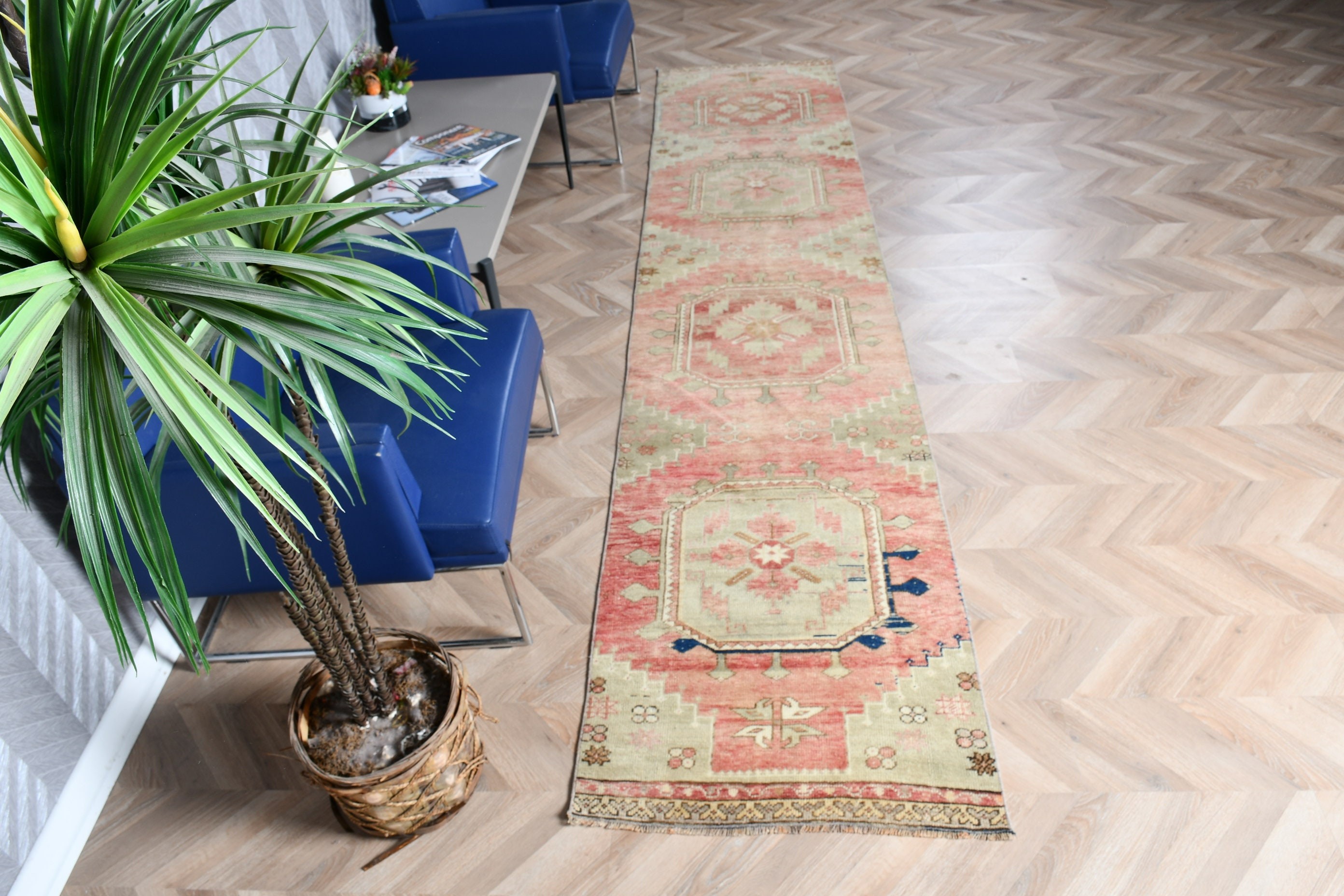 Oriental Rug, Floor Rug, 2.5x11.5 ft Runner Rug, Hallway Rug, Pink Oriental Rug, Vintage Rug, Rugs for Stair, Turkish Rug, Eclectic Rug