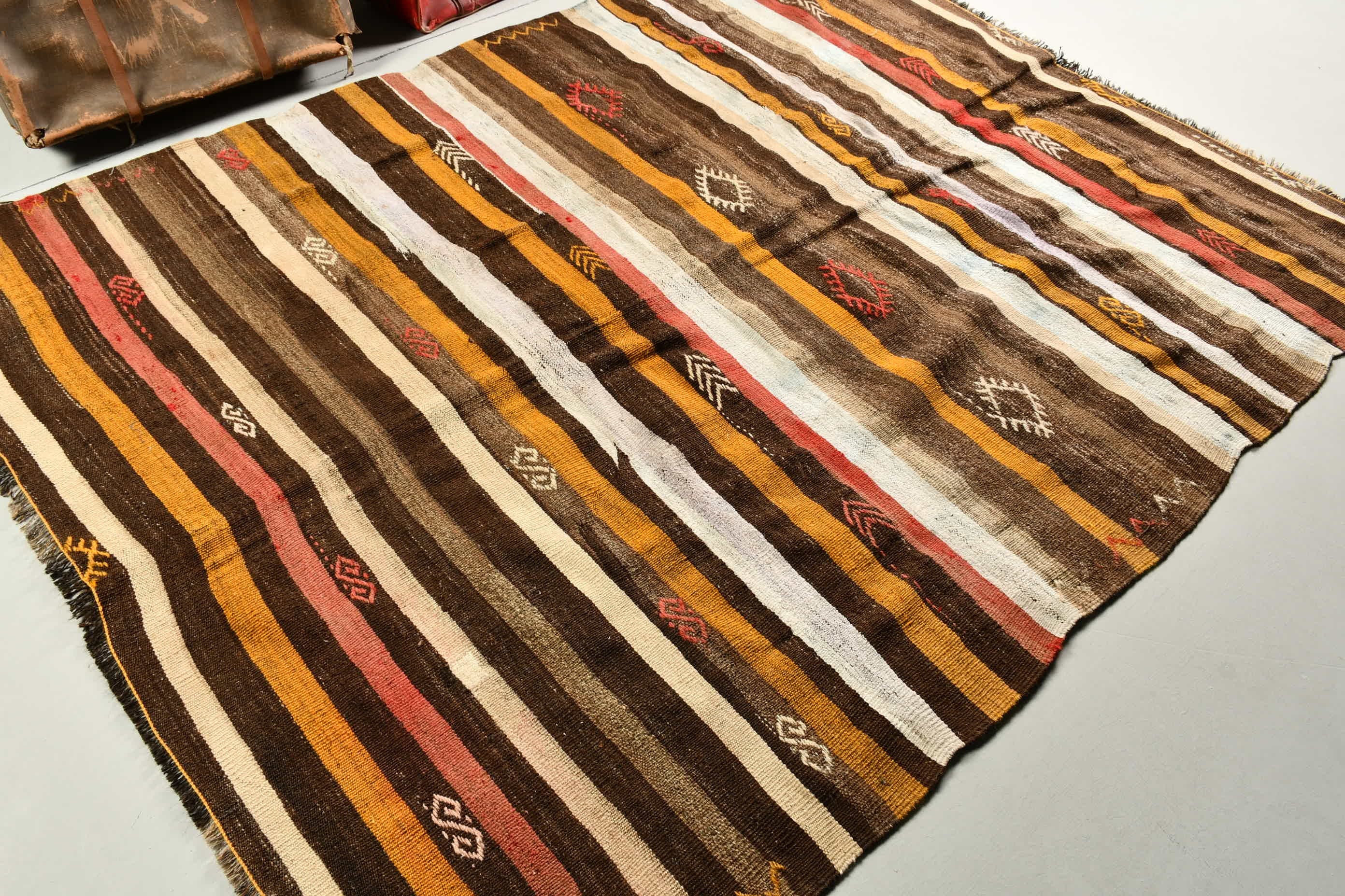 Brown Cool Rugs, Turkish Rug, 6.1x8 ft Large Rugs, Dorm Rug, Home Decor Rug, Kilim, Antique Rug, Vintage Rug, Dining Room Rugs, Salon Rug