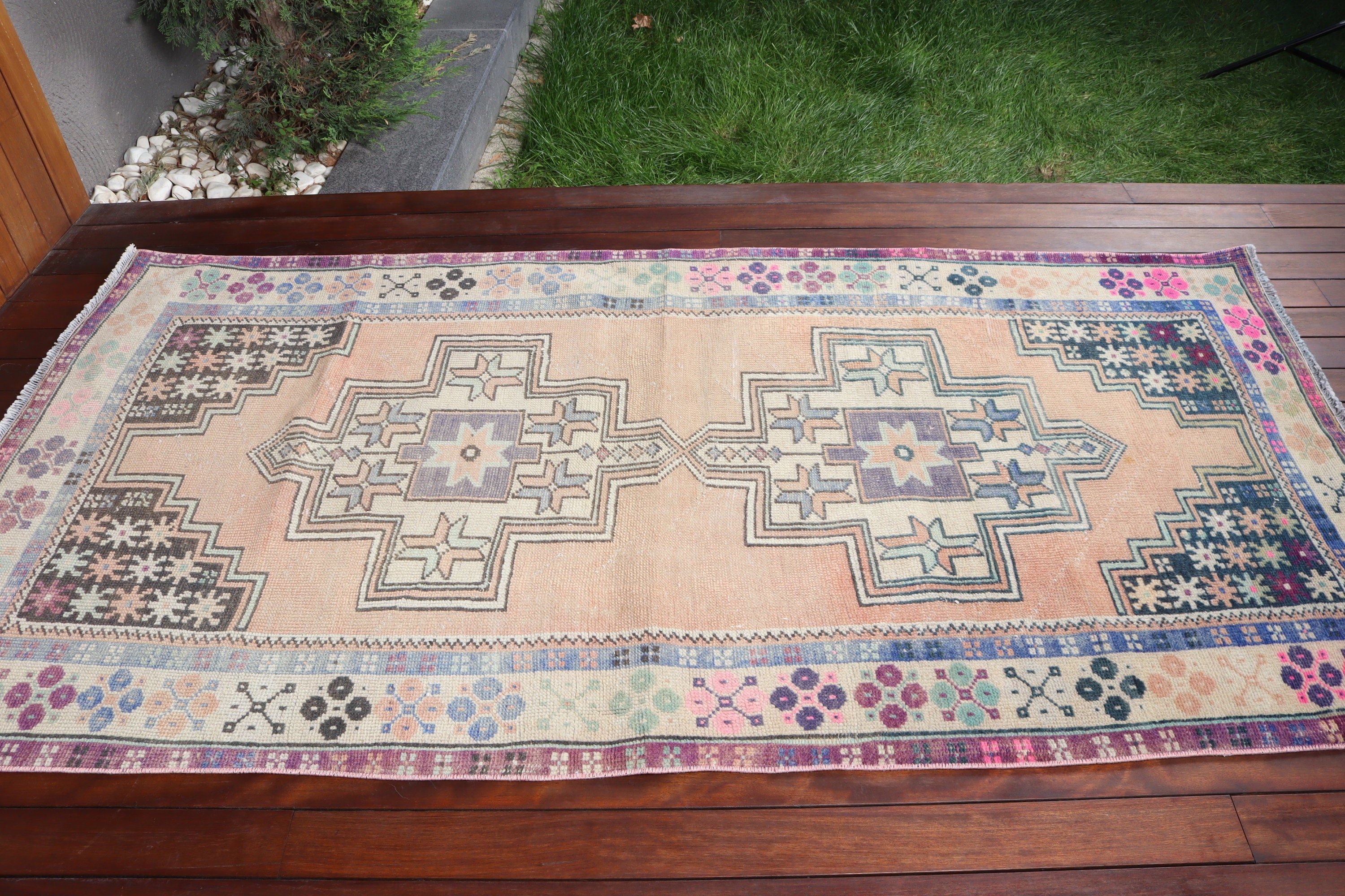 Yatak Odası Halısı, Vintage Halı, Oushak Halıları, Yemek Odası Halısı, Boho Alan Halısı Halıları, İç Mekan Halısı, Türk Halısı, 3,7x7,7 ft Alan Halısı, Turuncu Yün Halılar