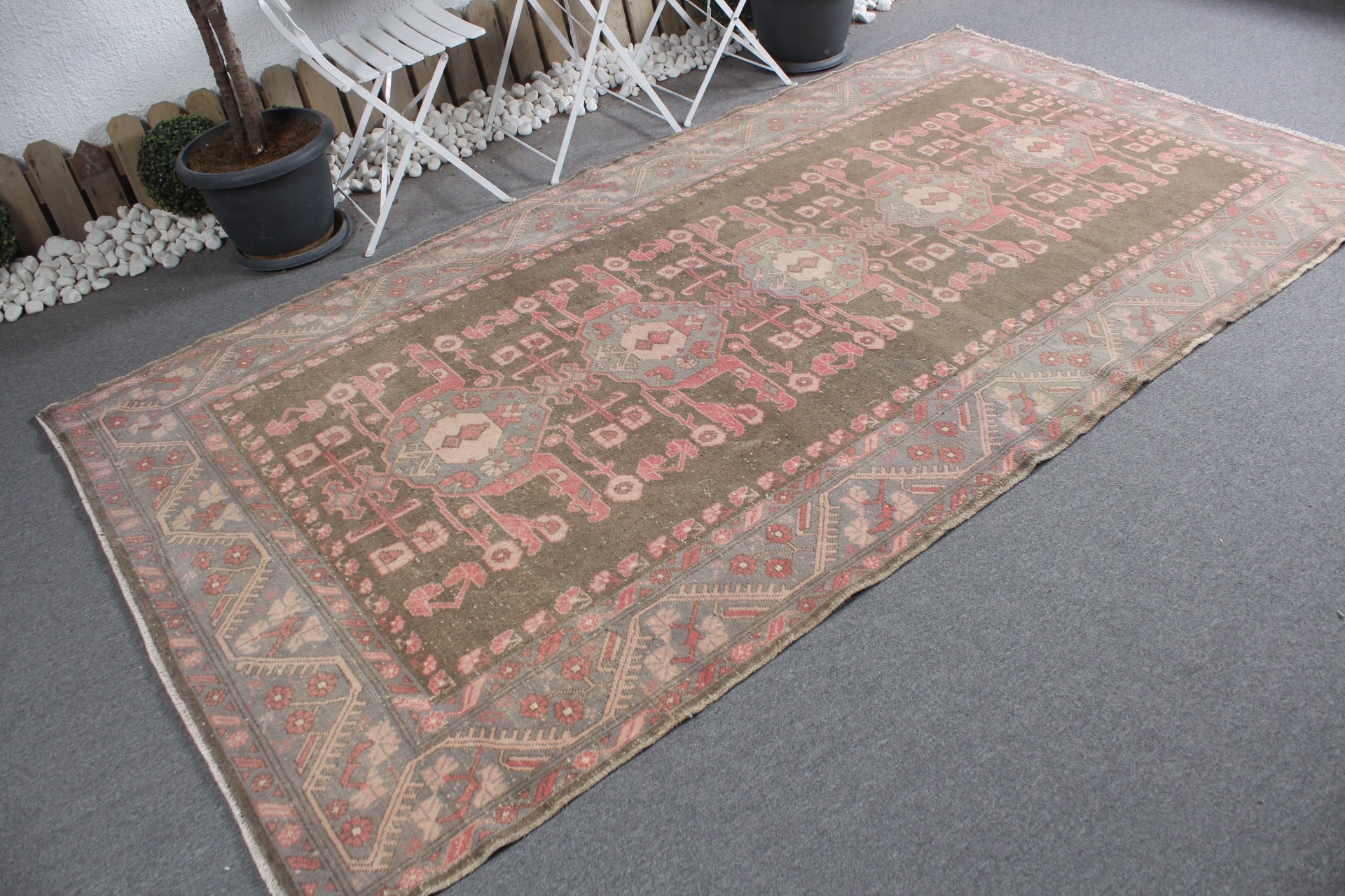 Yün Halı, Ev Dekorasyonu Halıları, Türk Halıları, Salon Halısı, Vintage Halı, Yemek Odası Halısı, Kahverengi Yer Halıları, 5.4x9.7 ft Büyük Halı, Salon Halıları