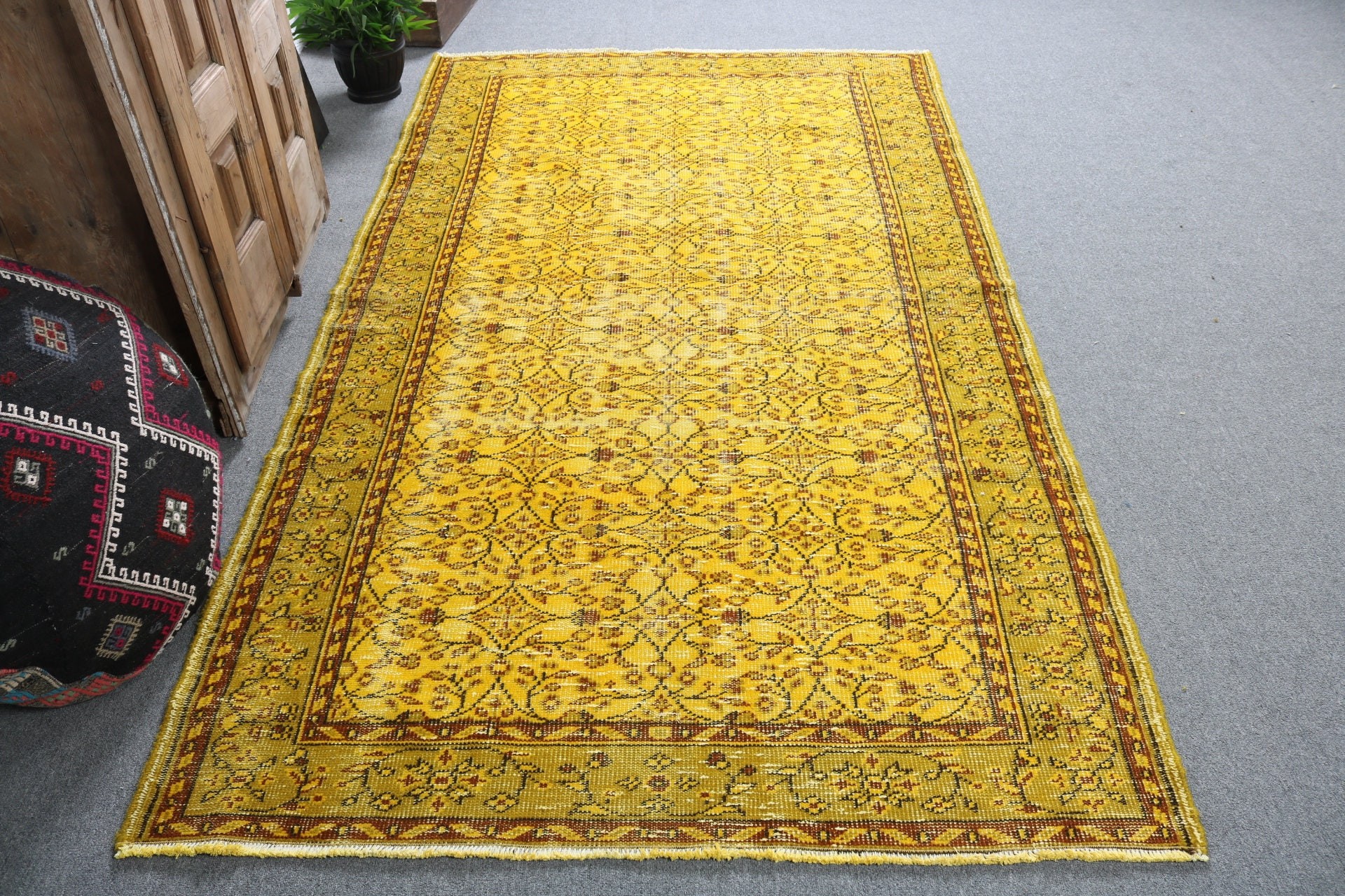 4.7x8.6 ft Large Rugs, Moroccan Rugs, Turkish Rug, Anatolian Rugs, Yellow Floor Rug, Vintage Rug, Dining Room Rugs, Living Room Rug