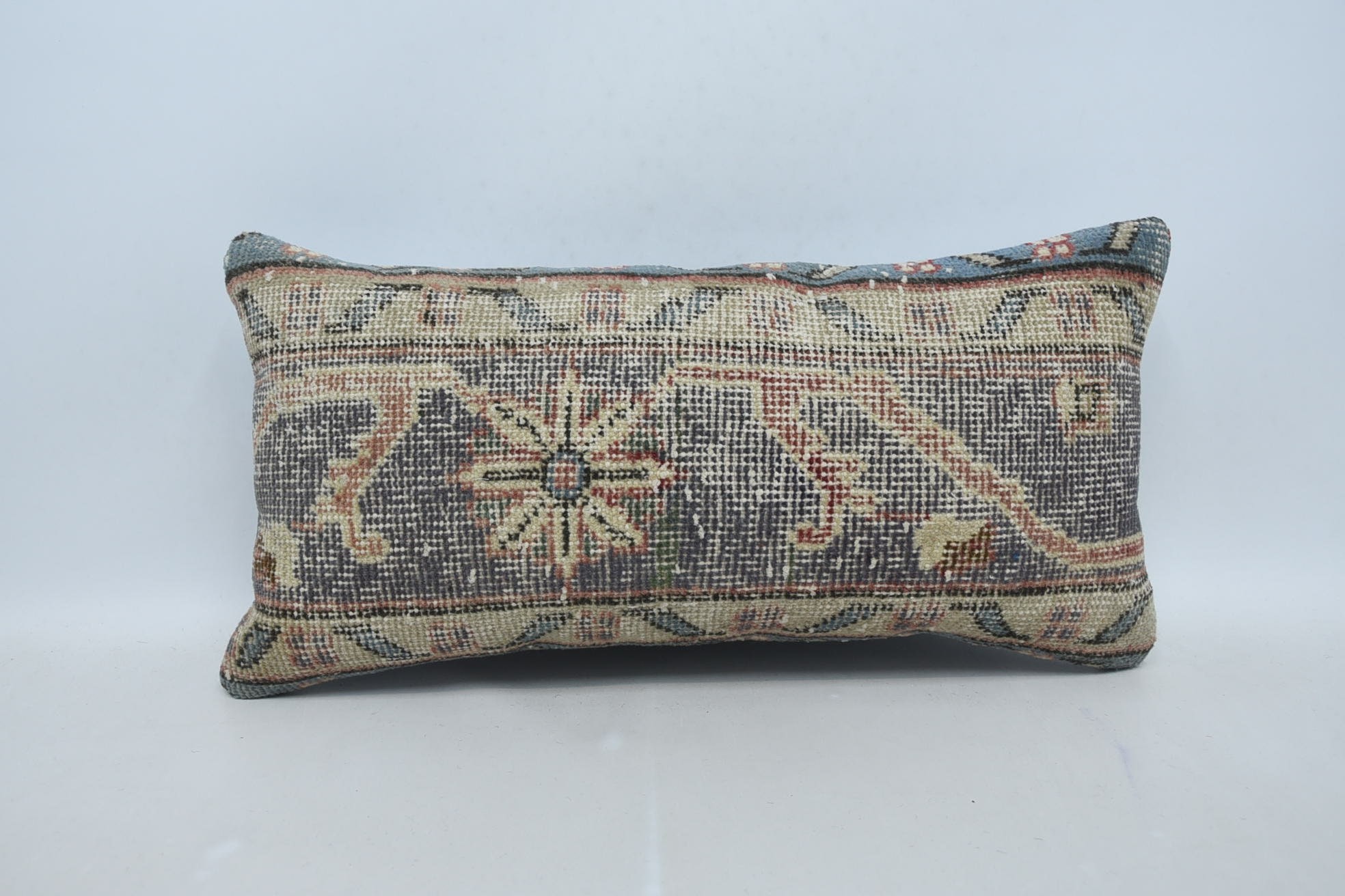 Gift Pillow, Turkish Bench Cushion Cover, Kilim Pillow, Outdoor Throw Cushion, Boho Pillow Sham Cover, 12"x24" Gray Pillow Sham