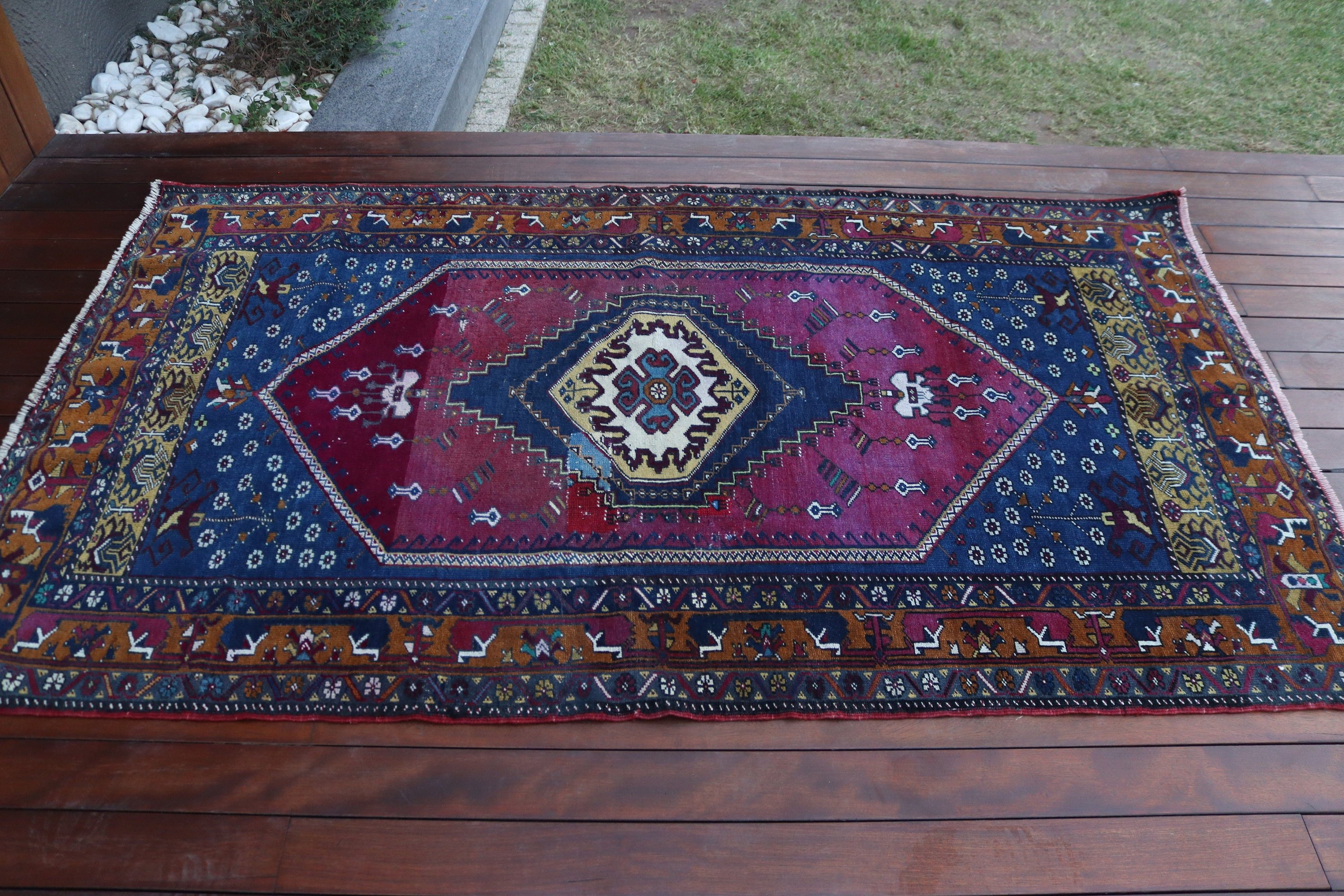 Mor Fas Halısı, Yün Halılar, Türk Halıları, Yer Halısı, Anadolu Halıları, Vintage Halılar, 3,7x6,6 ft Alan Halısı, Oturma Odası Halısı, El Dokuma Halı