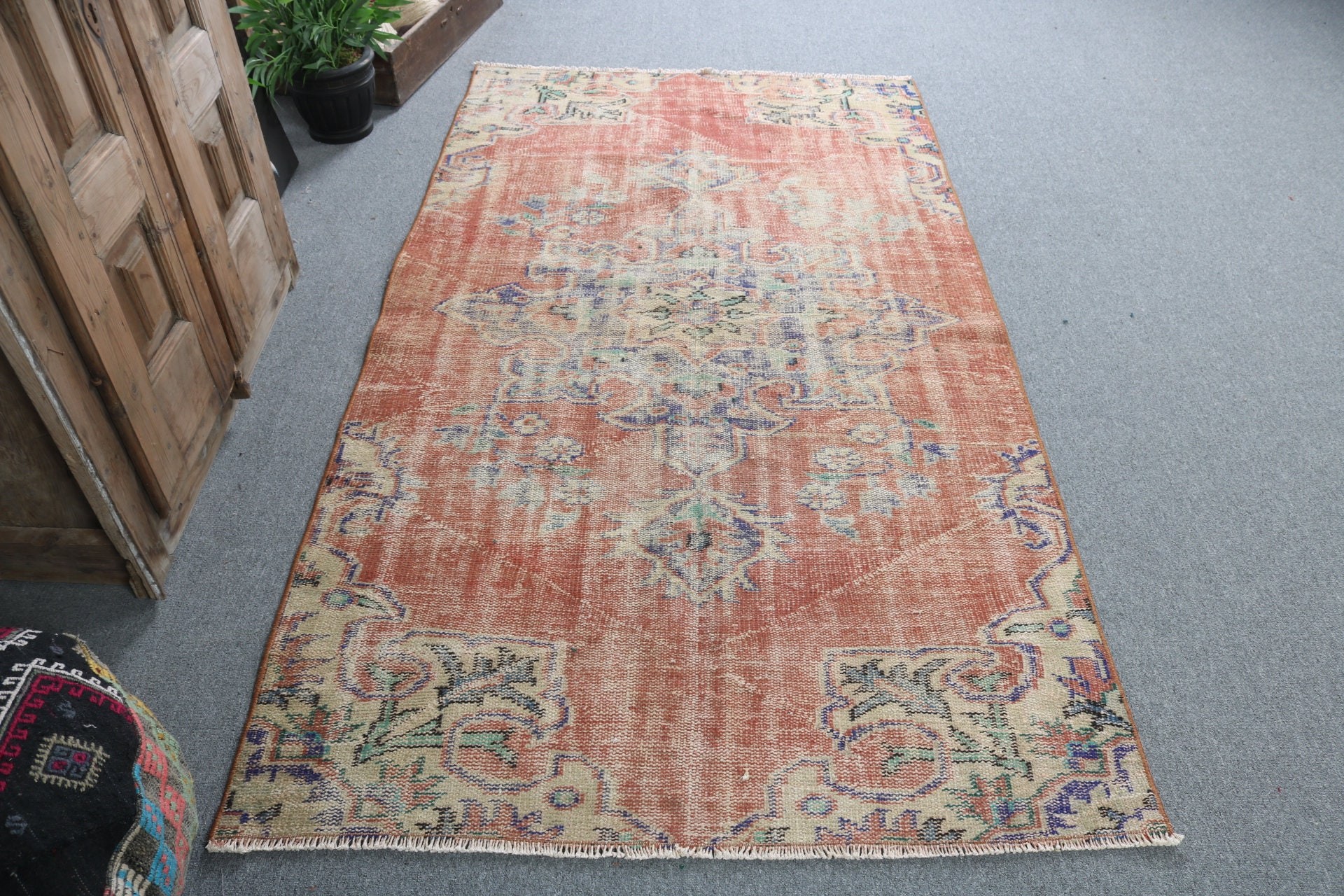 Oushak Area Rugs, Aztec Rug, Vintage Rug, Living Room Rug, Turkish Rug, Oushak Rug, Red Oriental Rugs, 4x7.2 ft Area Rugs, Statement Rug