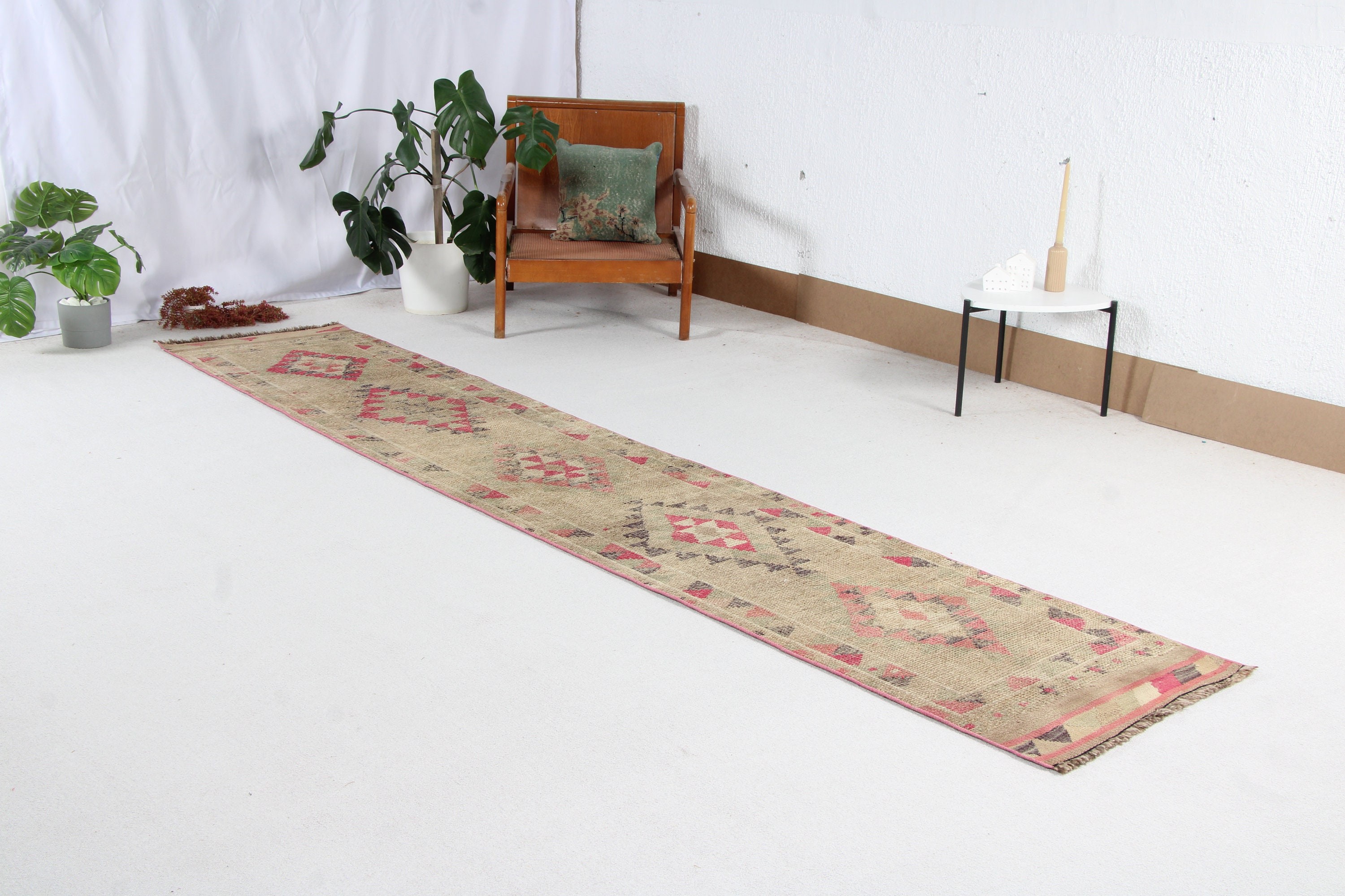 Corridor Rugs, Turkish Rugs, Bedroom Rugs, Kitchen Rug, Green Neutral Rug, Vintage Runner Rugs, Vintage Rugs, 2.2x12.1 ft Runner Rug