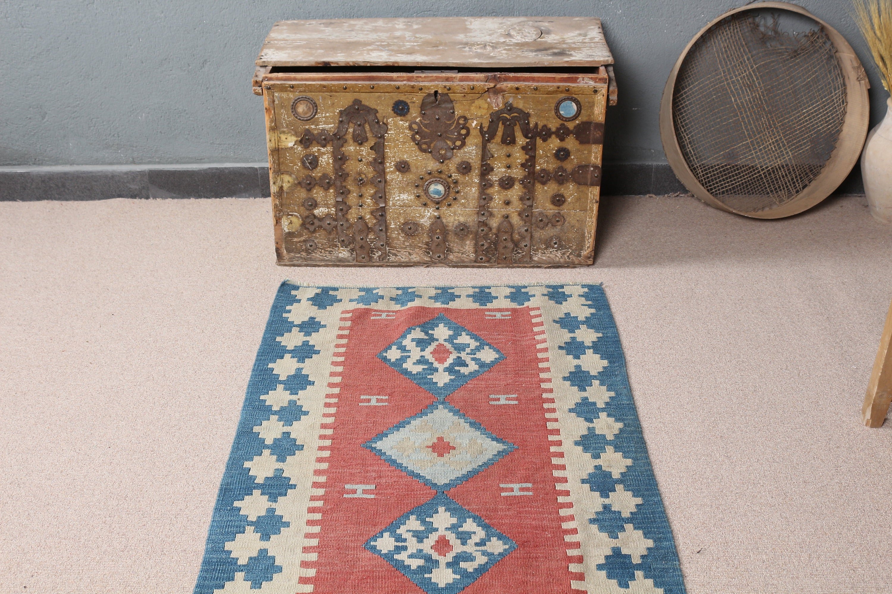 2.7x5.8 ft Accent Rugs, Entry Rug, Bright Rug, Vintage Rug, Turkish Rug, Red Oushak Rug, Anatolian Rug, Kilim, Nursery Rugs