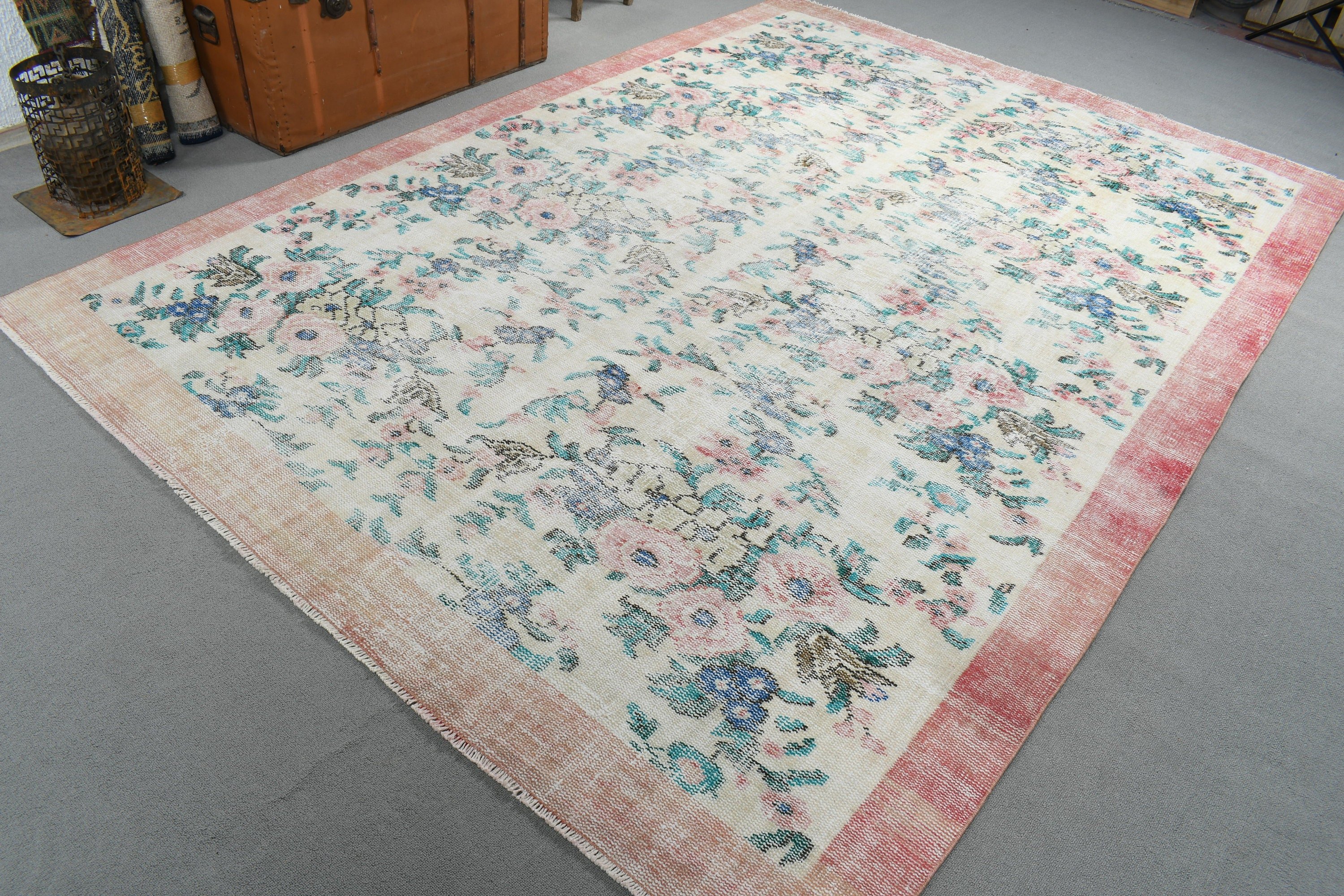 Oriental Rugs, Beige Home Decor Rug, Dining Room Rugs, 6.9x9.8 ft Large Rug, Vintage Rug, Turkish Rugs, Large Vintage Rugs