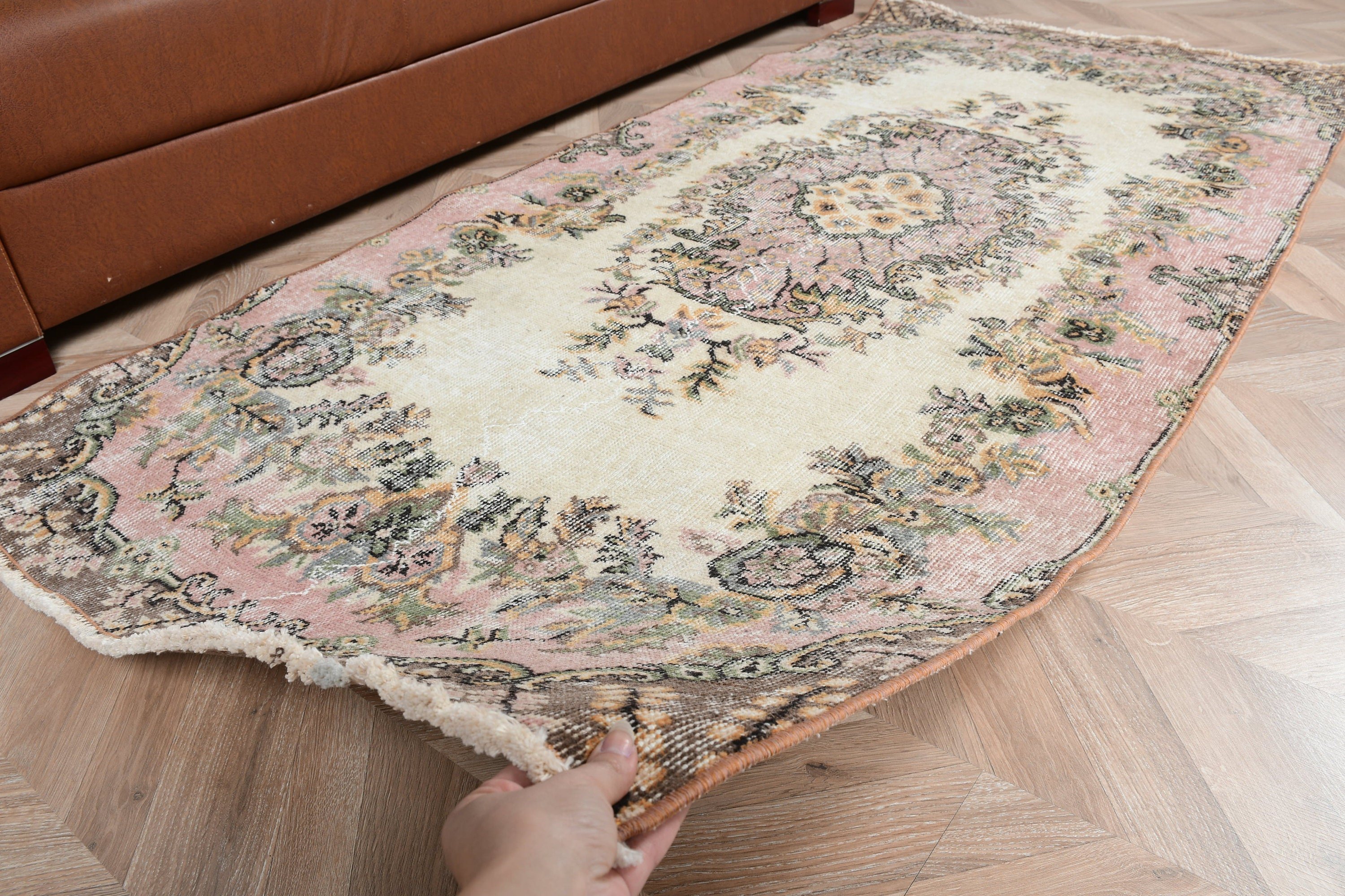 Pembe Oushak Halılar, Antika Halılar, Ev Dekorasyonu Halıları, Vintage Halı, Türk Halısı, Kabile Halısı, 3.3x6.8 ft Accent Halıları, Giriş Halıları, Mutfak Halıları