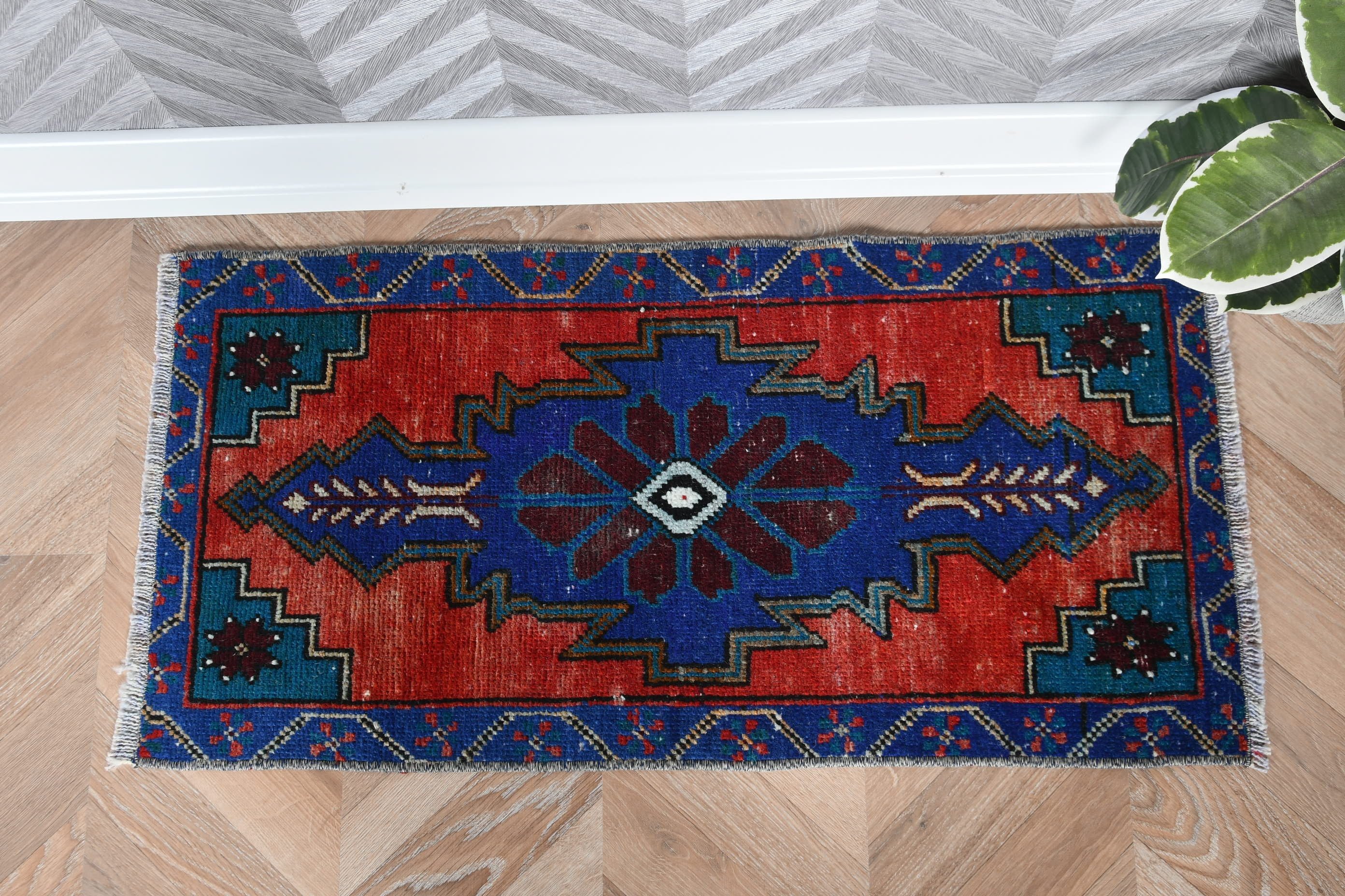 Turkish Rugs, Bedroom Rug, Rugs for Kitchen, Blue Moroccan Rug, Vintage Rug, 1.3x2.7 ft Small Rug, Home Decor Rug, Nursery Rugs, Ethnic Rug