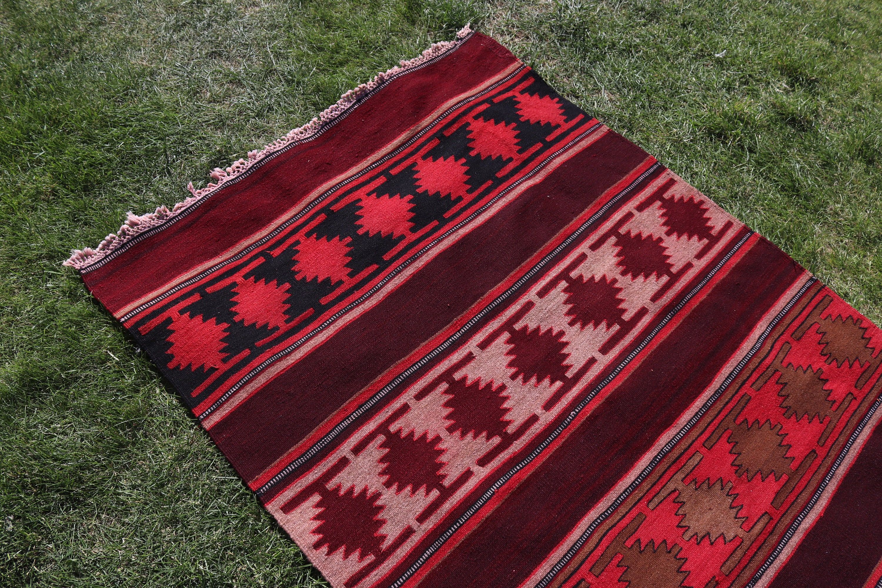 Turkish Rug, Nursery Rug, Bedroom Rug, Vintage Rugs, Turkey Rug, Rugs for Accent, Floor Rug, 3.5x6.8 ft Accent Rugs, Red Bedroom Rug, Kilim