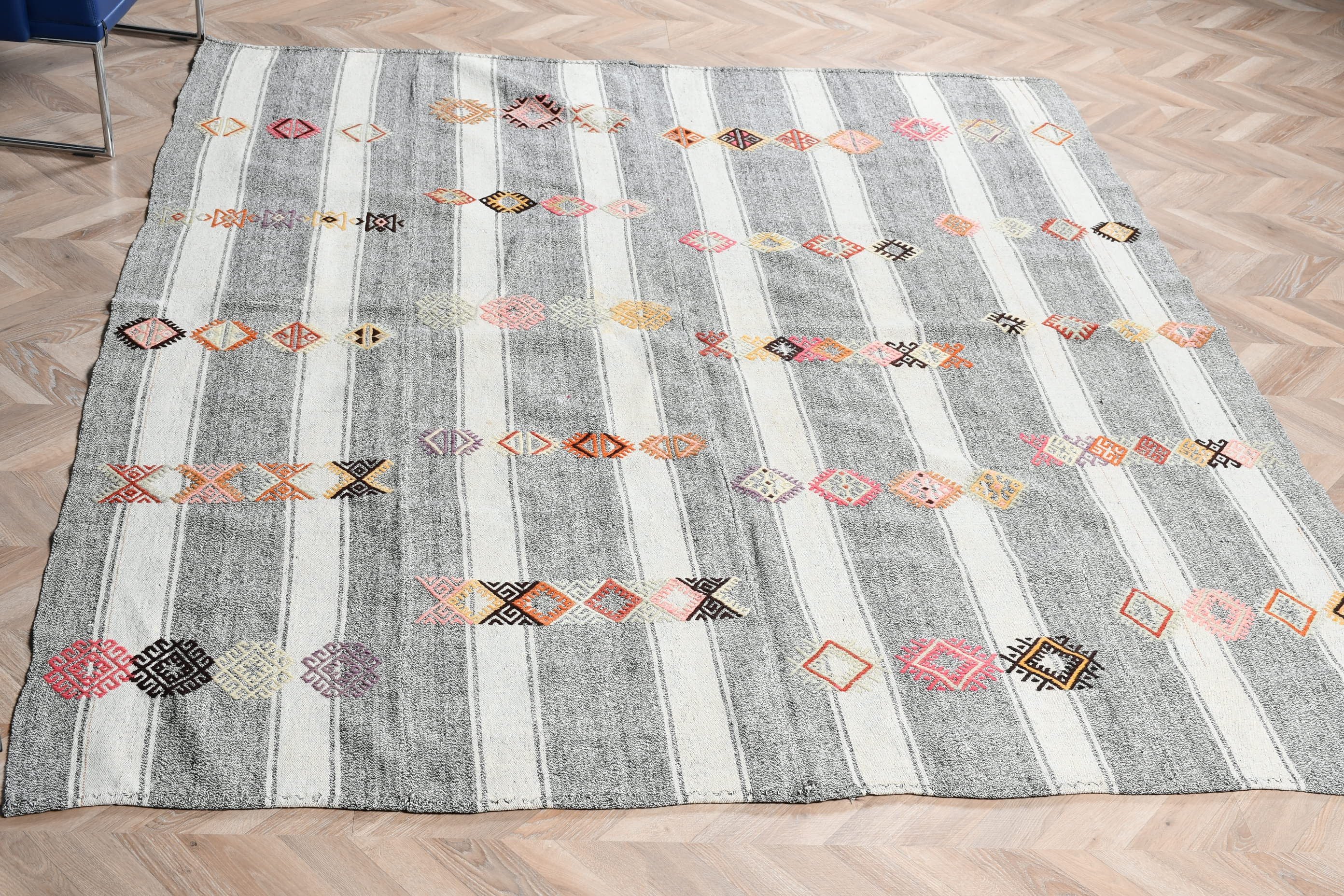 Oryantal Halı, 7x8,2 ft Büyük Halılar, Türk Halısı, Düz Dokuma Halı, Yatak Odası Halısı, Kilim, Vintage Halılar, Beyaz Oushak Halı, Salon Halısı, Oushak Halıları