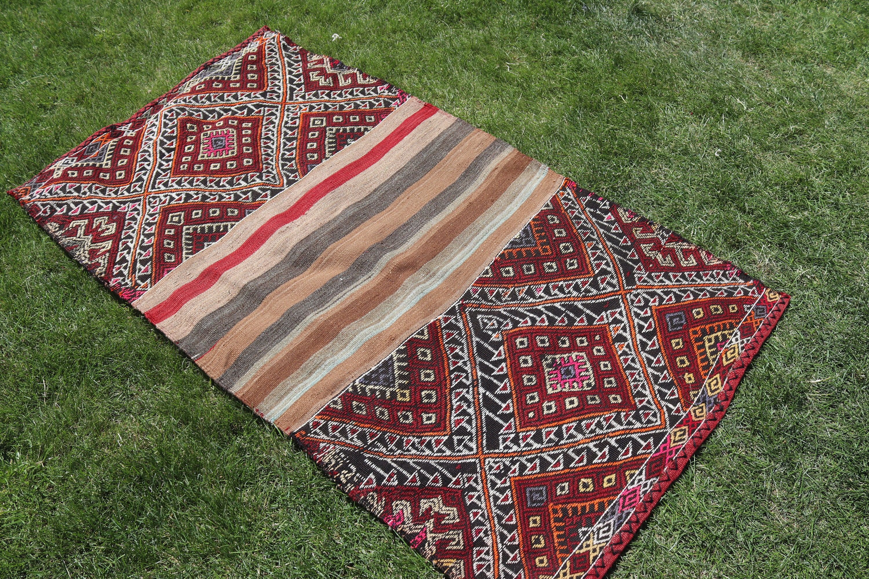 Yer Halıları, 2,9x5,2 ft Vurgulu Halı, Kırmızı Yer Halıları, Geometrik Halı, Türk Halıları, Boho Accent Halı, Vintage Halı, Kilim, Accent için Halılar