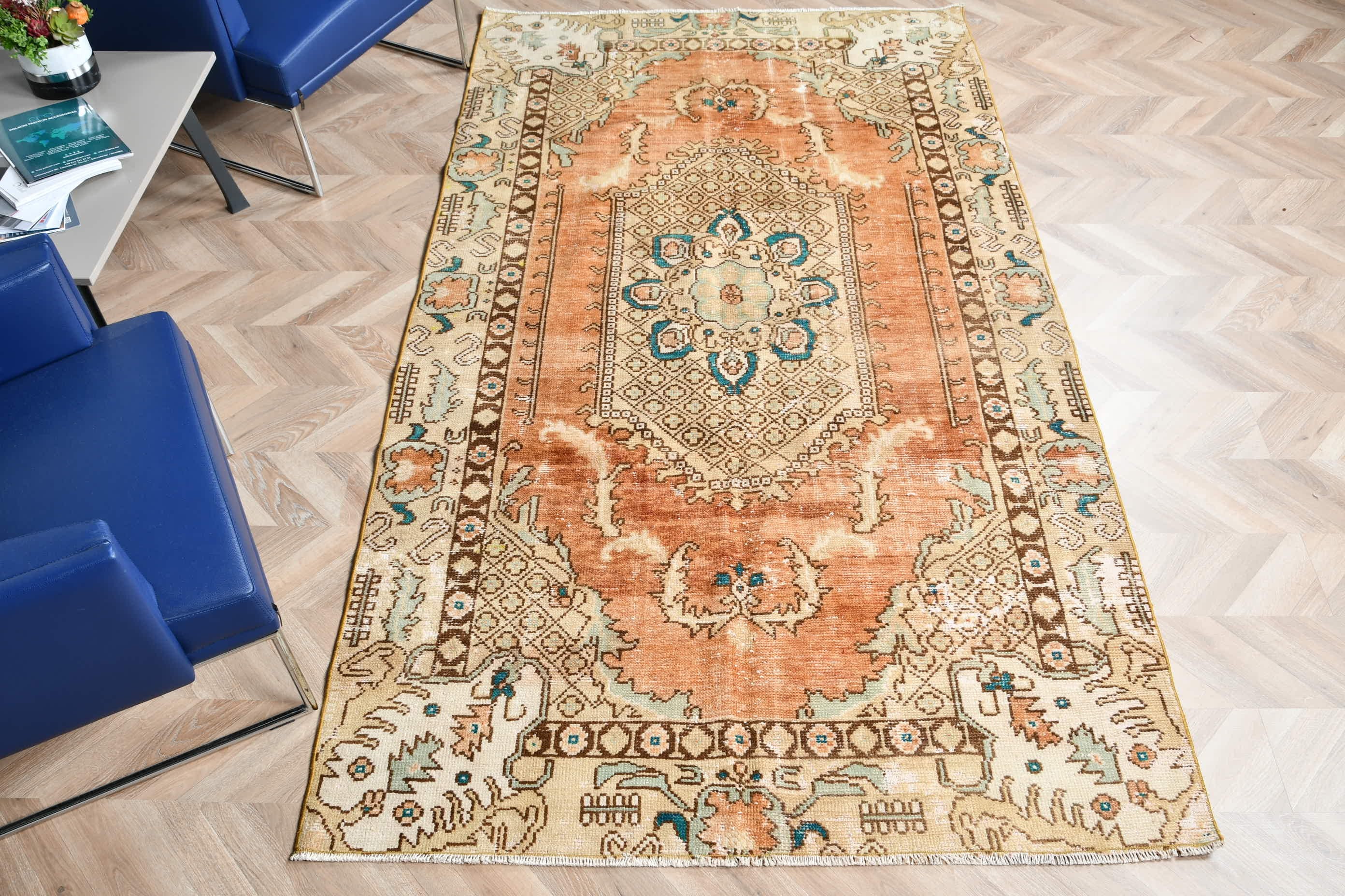 Yemek Odası Halıları, Vintage Halı, Yatak Odası Halısı, 4.8x8.6 ft Büyük Halılar, Turuncu Anadolu Halısı, Yer Halıları, Etnik Halı, Türk Halıları, Mutfak Halısı