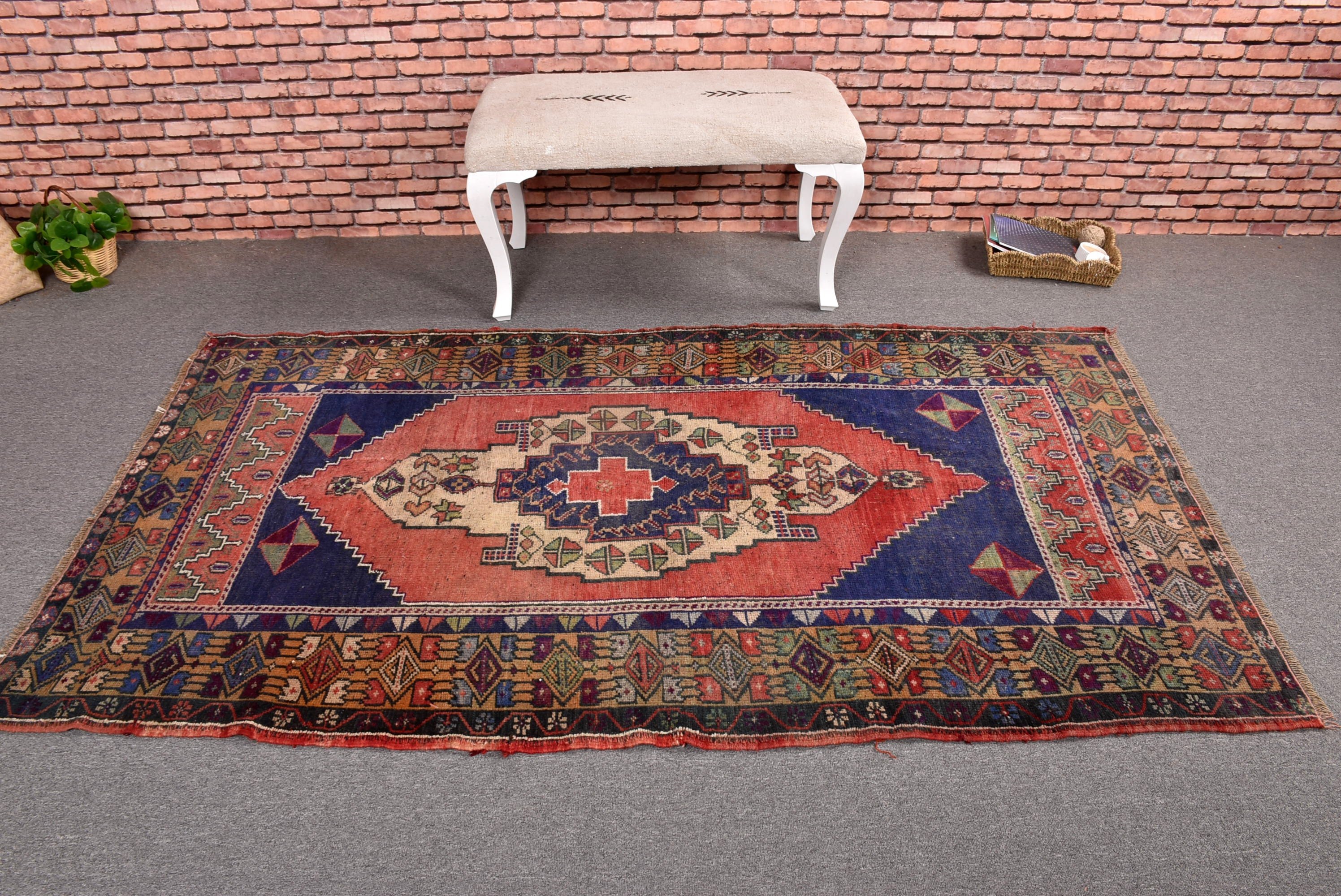 Nursery Rug, Floor Rugs, 4.1x7.1 ft Area Rugs, Oriental Rug, Modern Rugs, Rugs for Dining Room, Vintage Rug, Red Kitchen Rug, Turkish Rug