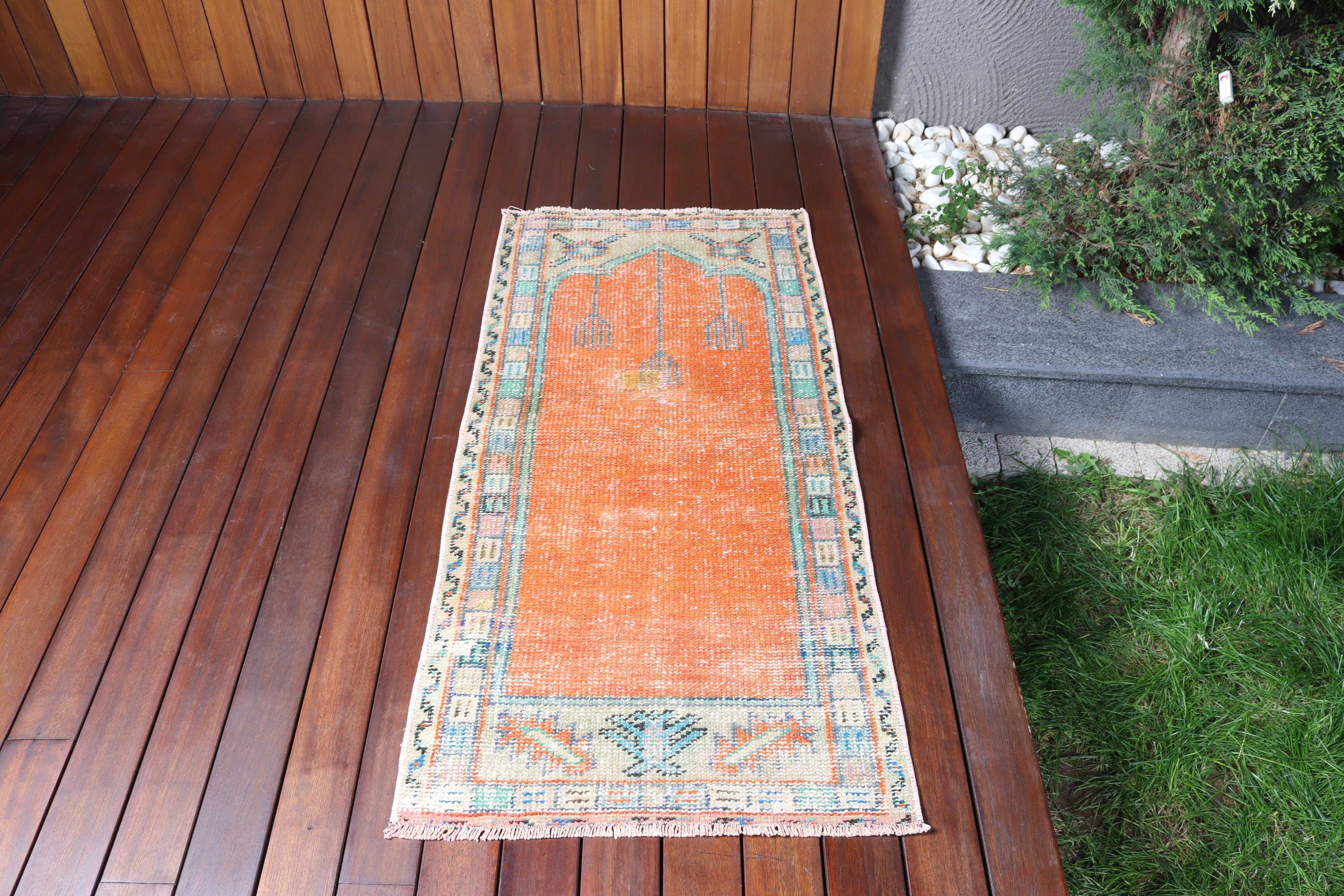 Orange Home Decor Rug, Statement Rug, Kitchen Rug, 2x4.2 ft Small Rug, Modern Rugs, Office Rugs, Vintage Rug, Turkish Rug, Car Mat Rugs