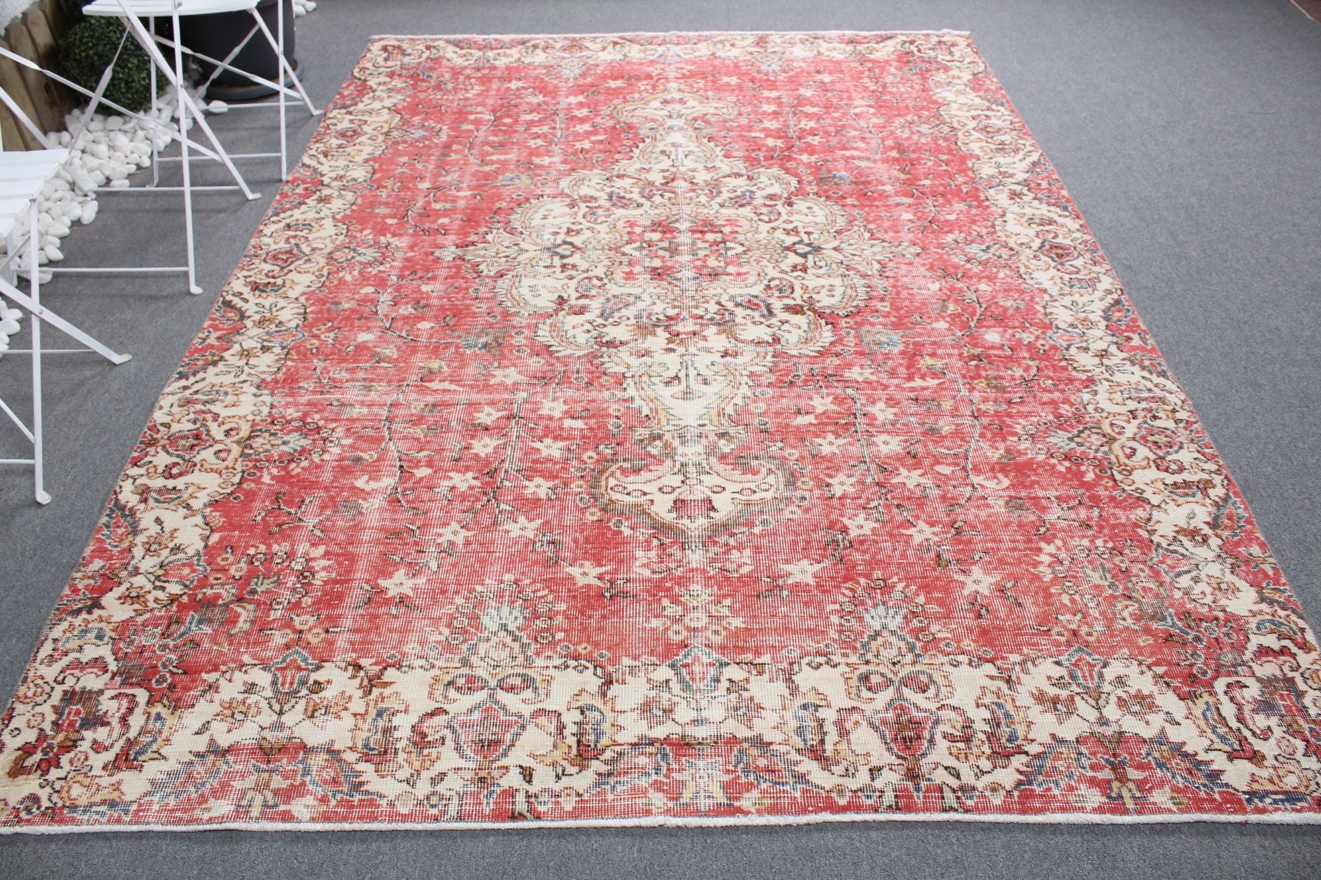 Yatak Odası Halısı, Türk Halısı, 6.5x9.1 ft Büyük Halı, Vintage Halı, Yatak Odası Halıları, Düğün Halısı, Yemek Odası Halısı, Pembe Oushak Halısı