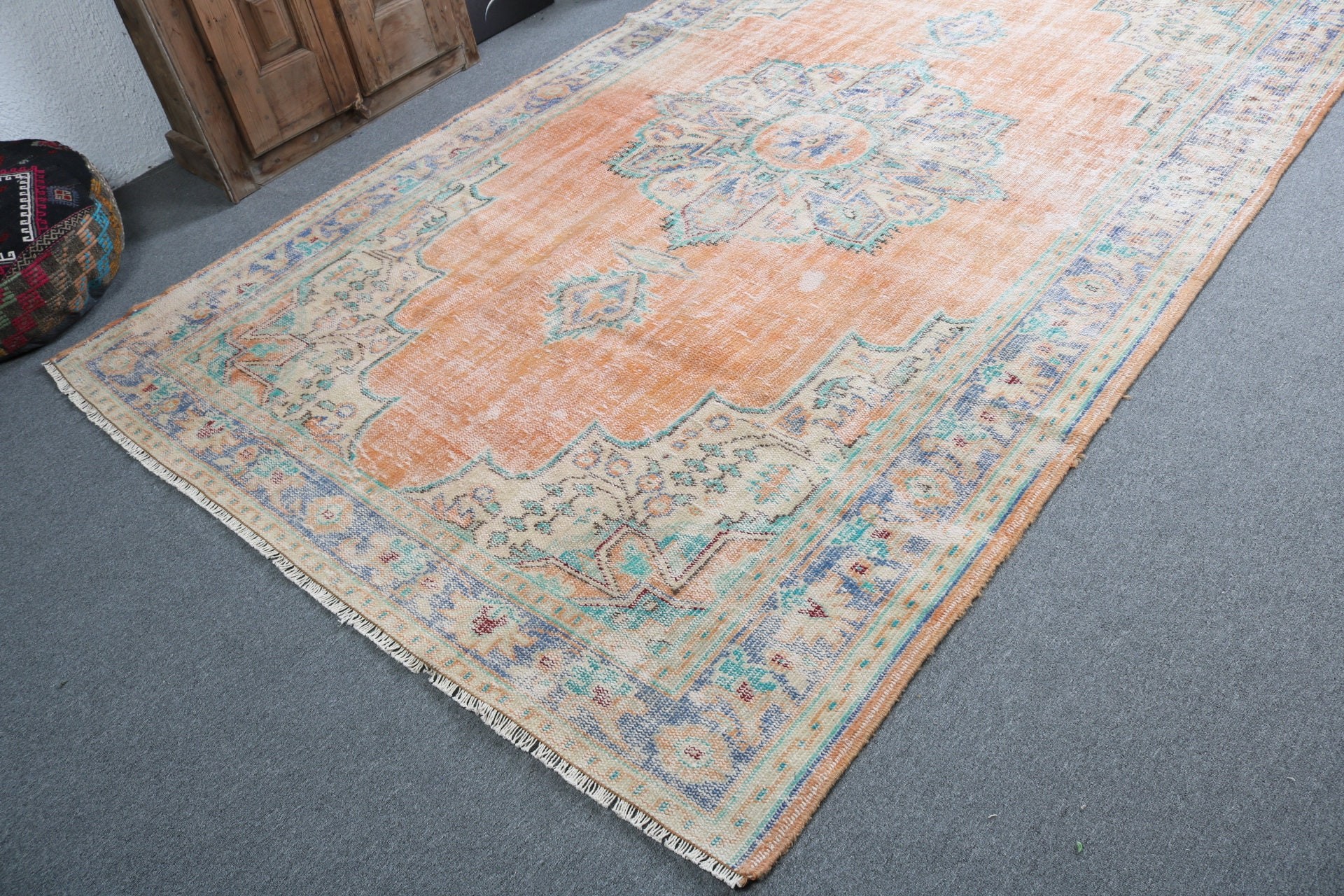 6.2x9.8 ft Large Rugs, Orange Geometric Rug, Dining Room Rug, Boho Rug, Floor Rugs, Vintage Rug, Statement Rug, Turkish Rug, Large Boho Rug