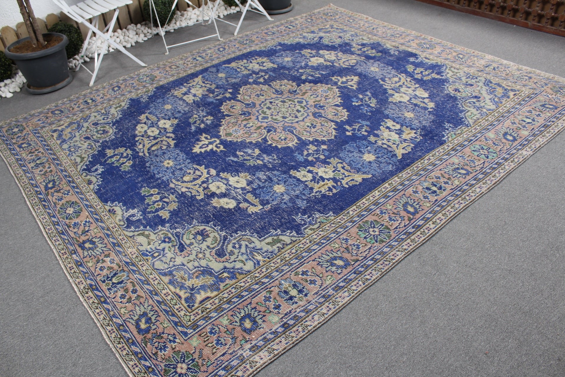 7.8x9.5 ft Oversize Rug, Living Room Rug, Turkish Rug, Vintage Rug, Old Rug, Blue Oriental Rugs, Oushak Rugs, Home Decor Rugs, Saloon Rug