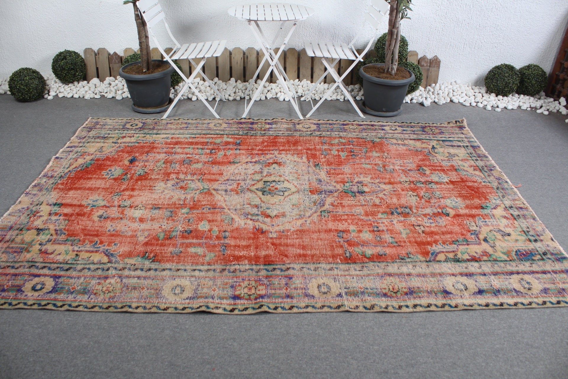 Turkish Rug, Living Room Rugs, Oushak Rug, Red Cool Rug, Antique Rug, 6.1x8.9 ft Large Rug, Vintage Rug, Dining Room Rug, Natural Rug