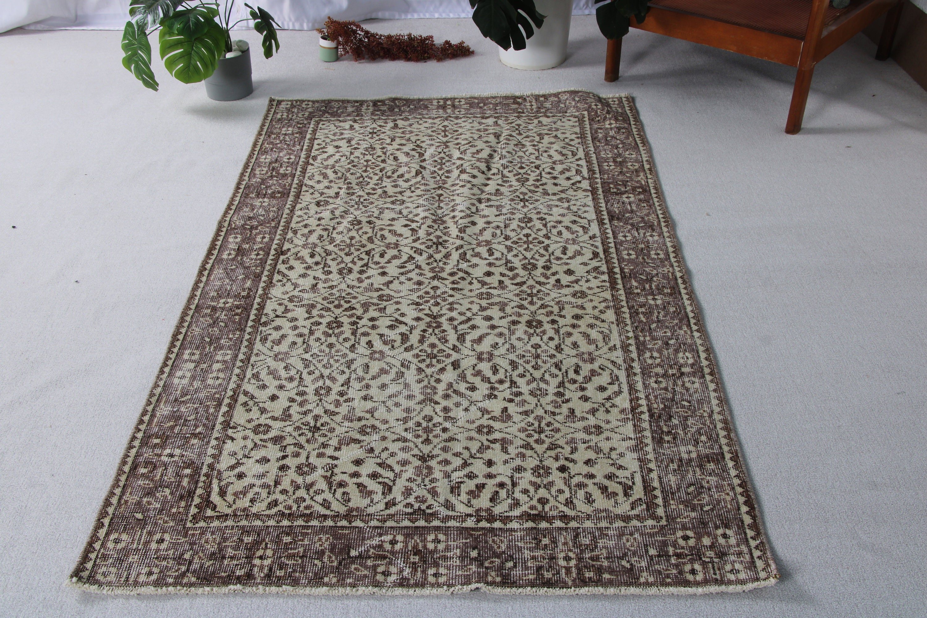 El Dokuma Halı, Vintage Halı, Yatak Odası Halıları, Bej Modern Halılar, Türk Halıları, 3.8x6.3 ft Accent Halı, Bildiri Halısı, Dekoratif Halı