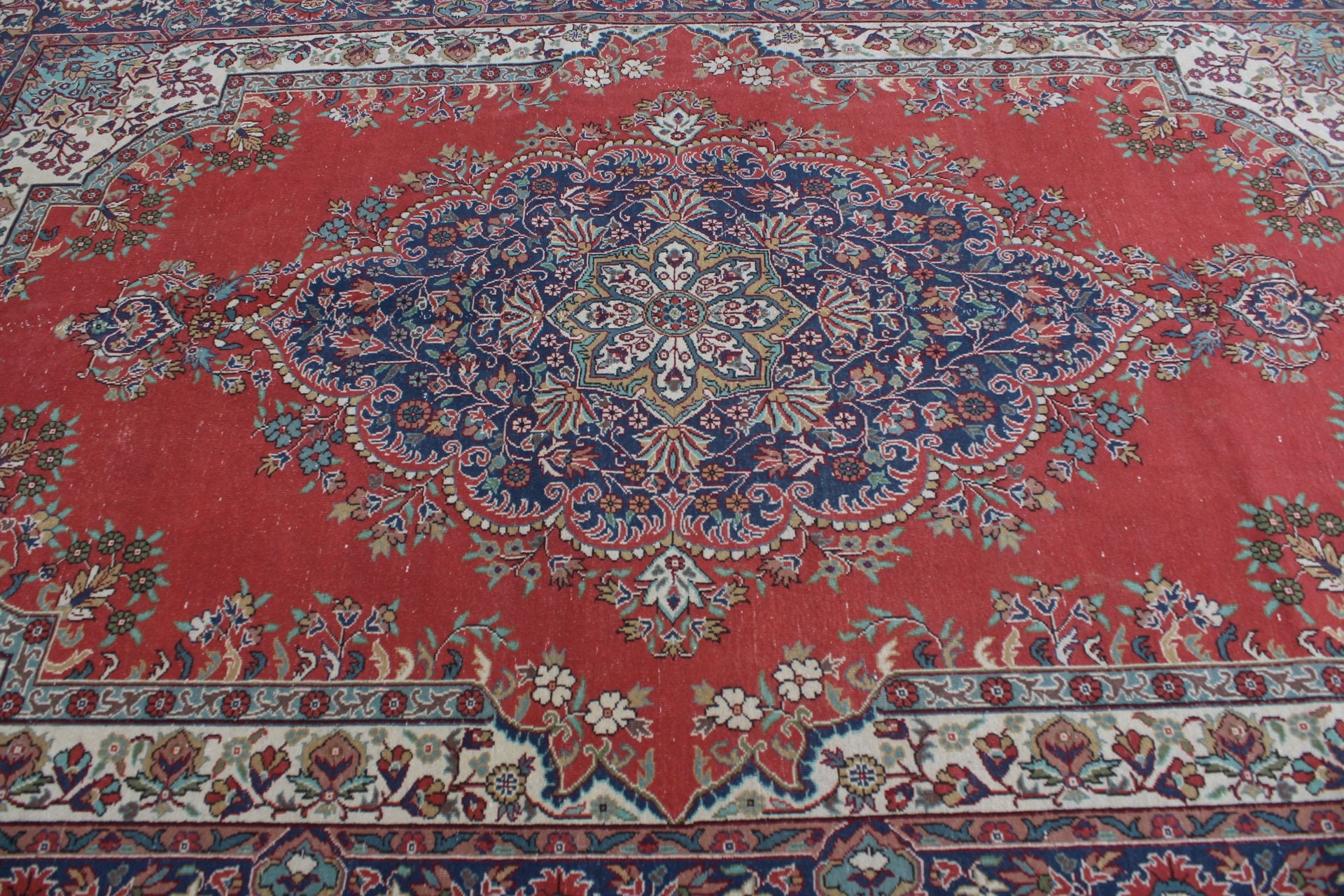 Salon Halıları, Salon Halıları, Yer Halıları, Vintage Halı, 6,8x10,2 ft Büyük Halı, Oushak Halıları, Oturma Odası Halıları, Türk Halıları, Kırmızı Fas Halıları