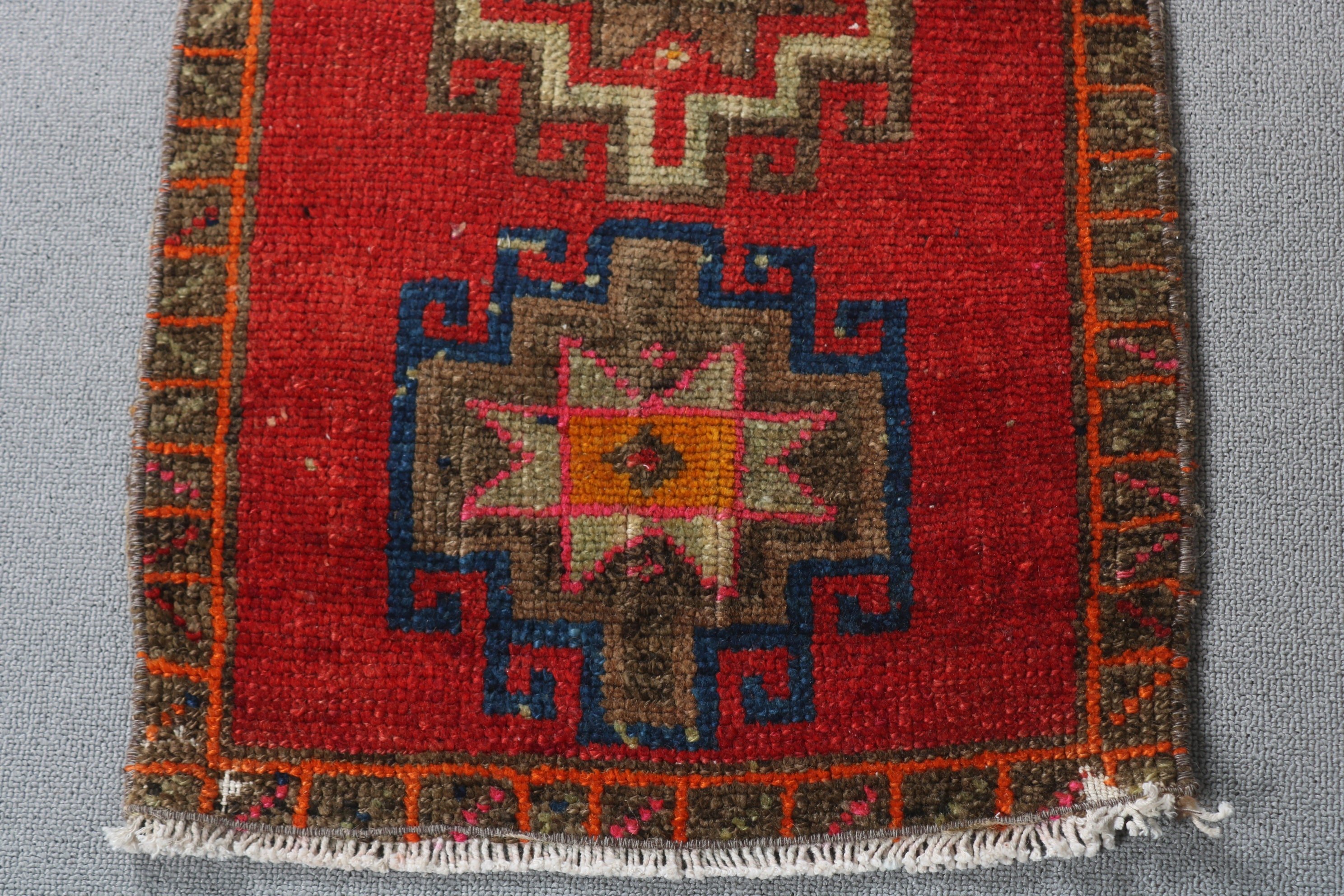 Bath Rugs, Kitchen Rug, Red  1.5x2.9 ft Small Rug, Turkish Rug, Distressed Rug, Anatolian Rugs, Antique Rug, Vintage Rug