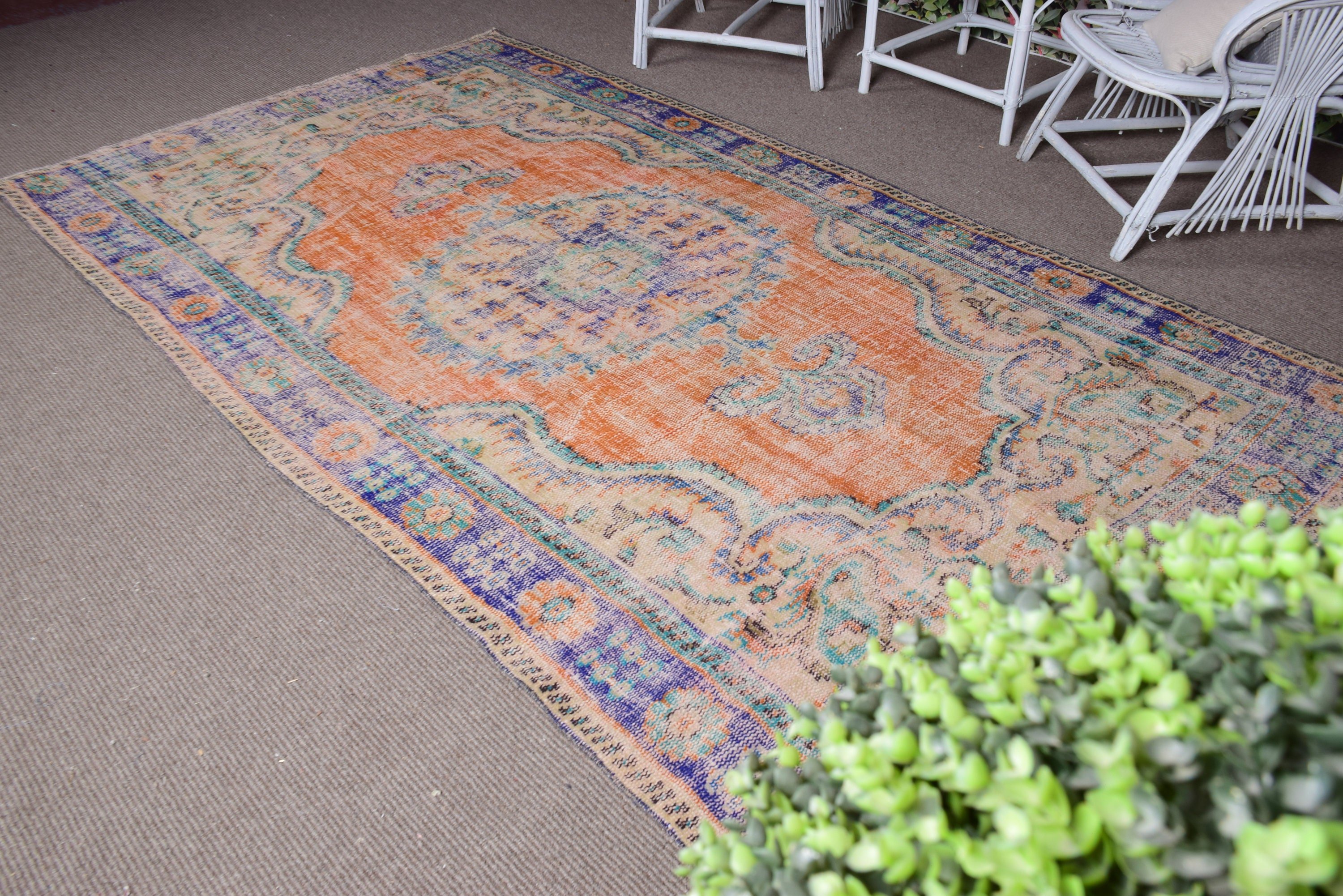 Orange Oriental Rugs, Anatolian Rug, Floor Rugs, Bedroom Rug, Salon Rug, Vintage Rug, Turkish Rugs, 5.2x9.2 ft Large Rug, Rugs for Bedroom