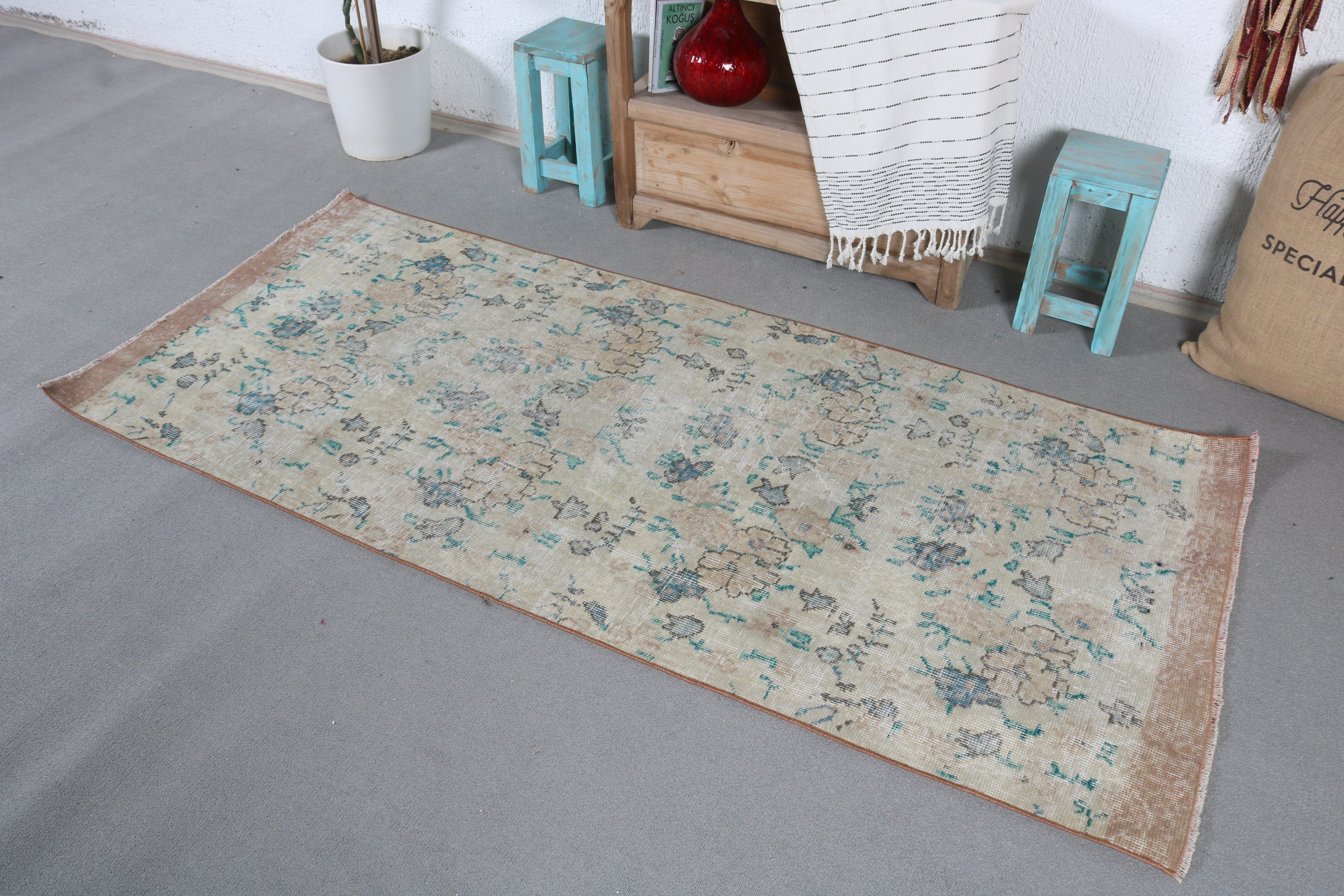 Entry Rug, Oriental Rug, Nursery Rug, Vintage Rug, Turkish Rug, Green Floor Rug, 3x6.8 ft Accent Rugs, Rugs for Entry