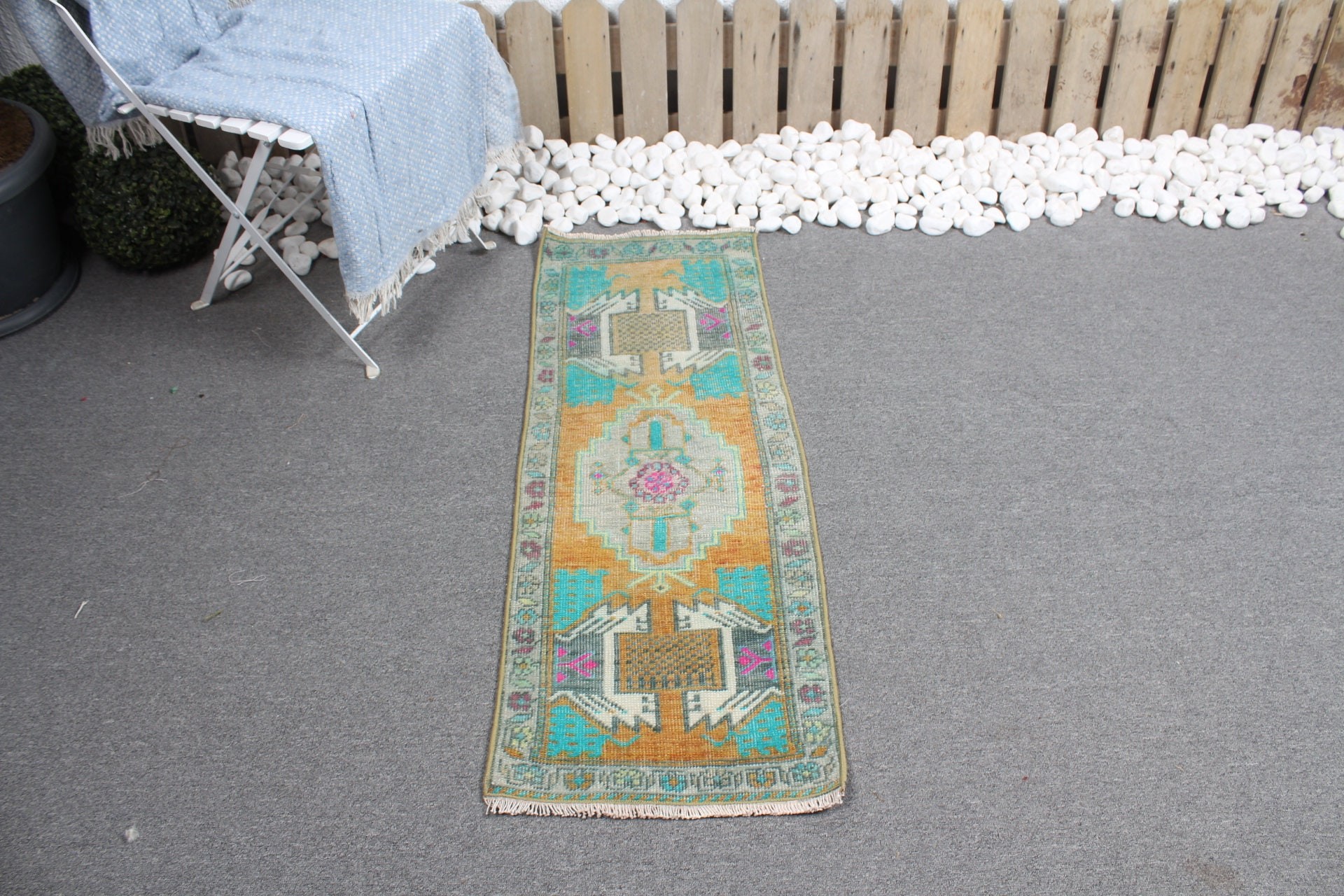 Turuncu Soğuk Halı, Mutfak Halısı, Duvara Asılı Halılar, Ev Dekorasyonu Halısı, Türk Halısı, Vintage Halı, 1.4x3.8 ft Küçük Halılar, Yurt Halısı