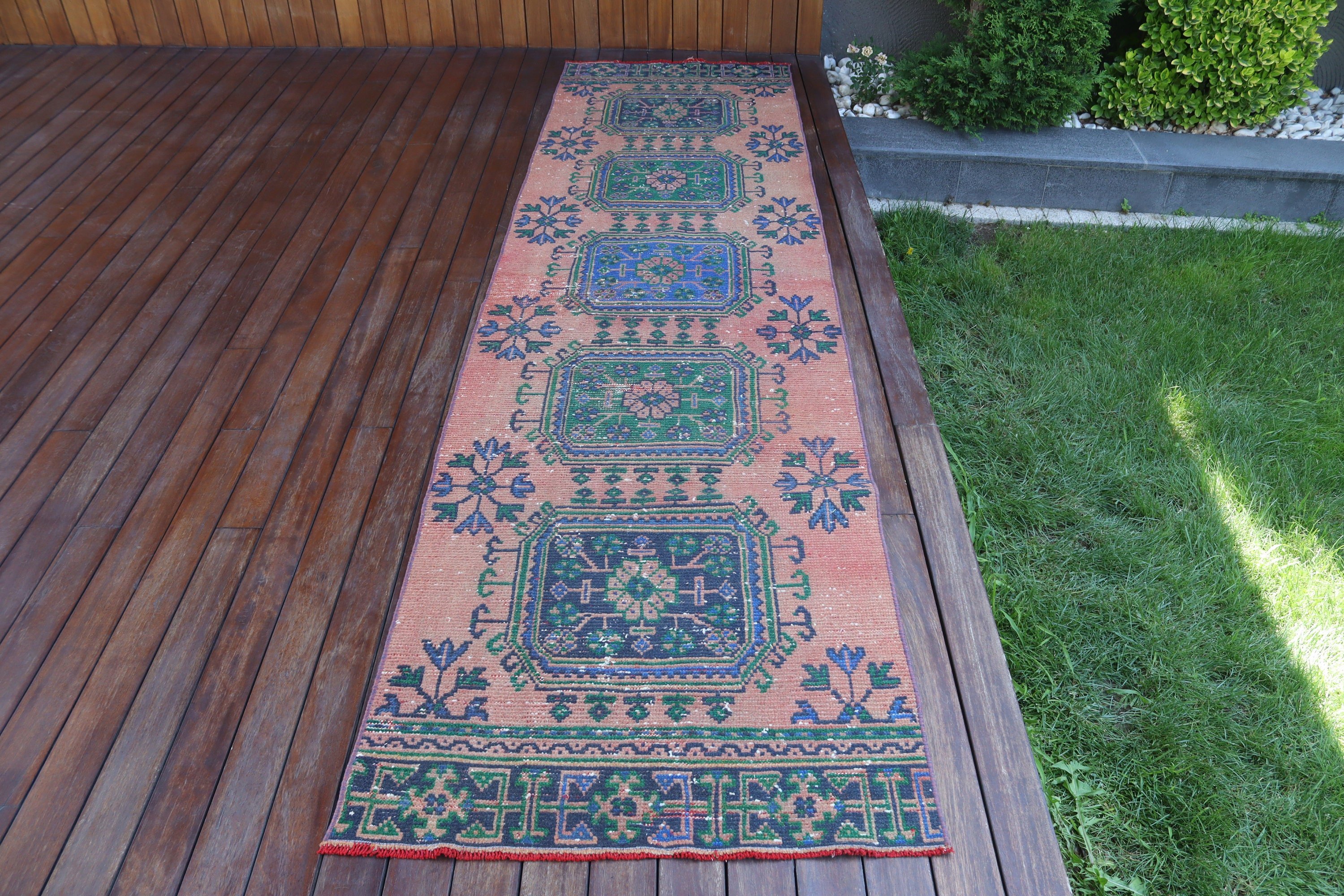 Hallway Rug, Turkish Rugs, Cool Rugs, Stair Rug, Vintage Rug, Blue Oushak Rug, 2.7x10.6 ft Runner Rug, Rugs for Kitchen