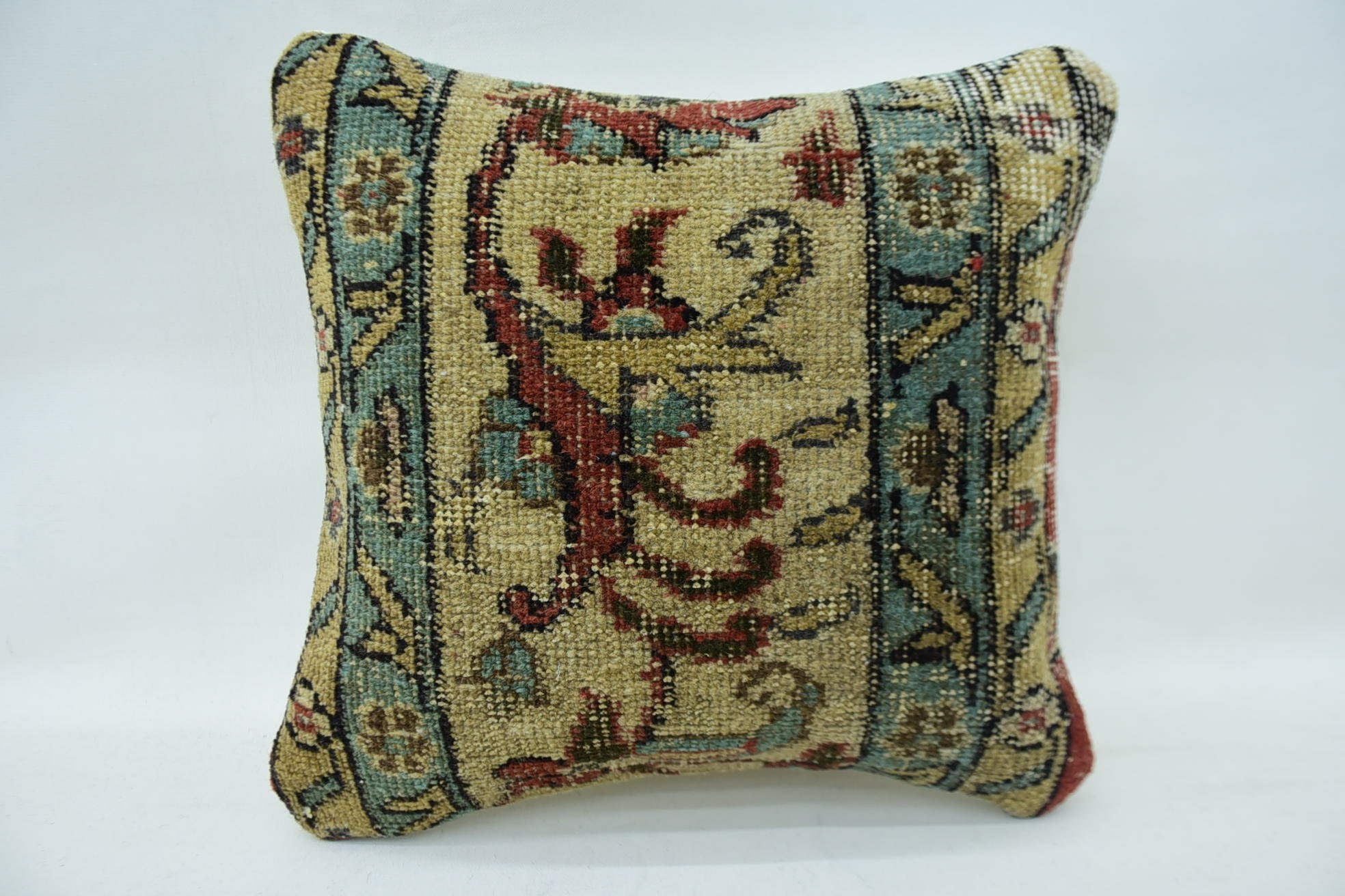 Vintage Kilim Throw Pillow, One Of A Kind Cushion, Pillow for Couch, Boho Pillow Sham Cover, 14"x14" Beige Pillow Case