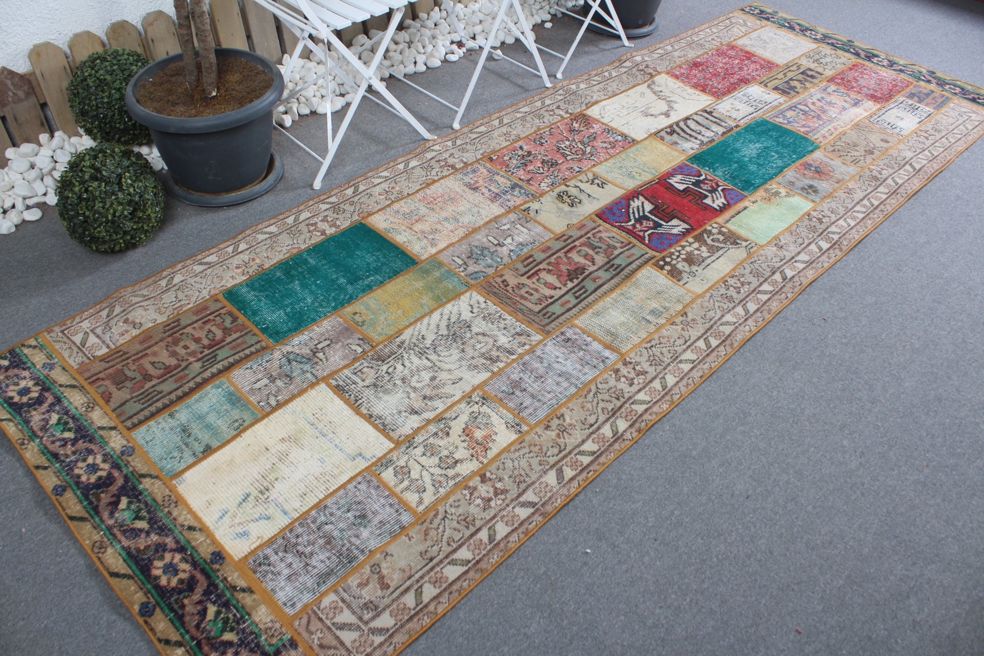 Türk Halıları, Vintage Halı, Koridor Halıları, Koridor Halıları, Gökkuşağı Oushak Halıları, Ev Dekorasyonu Halısı, Oryantal Halı, 3,7x10,7 ft Runner Halıları