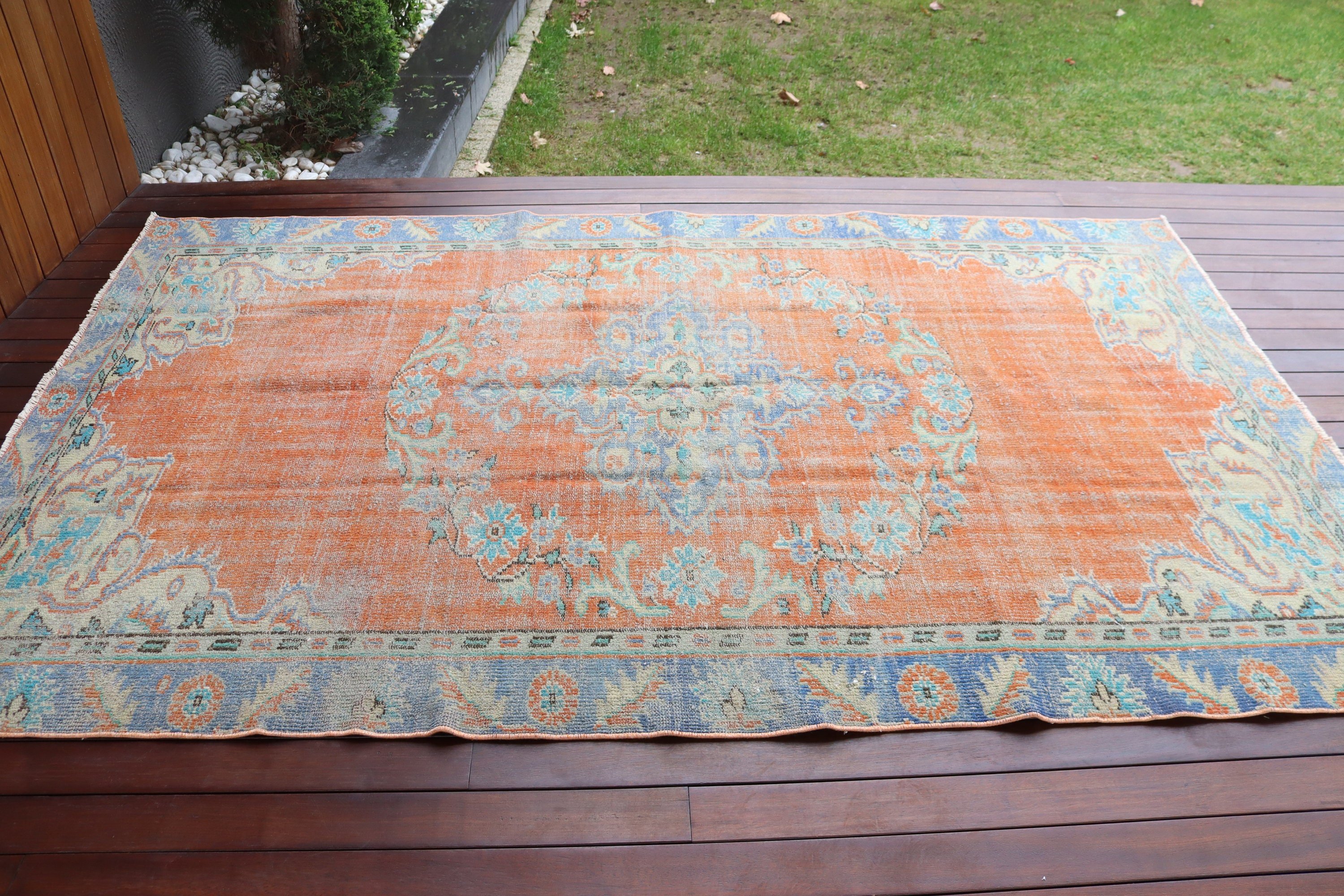 Yatak Odası Halıları, Türk Halısı, 5.6x8.8 ft Büyük Halılar, Boho Halıları, Büyük Vintage Halı, Kabile Halıları, Turuncu El Dokuma Halı, Vintage Halılar, Yer Halısı