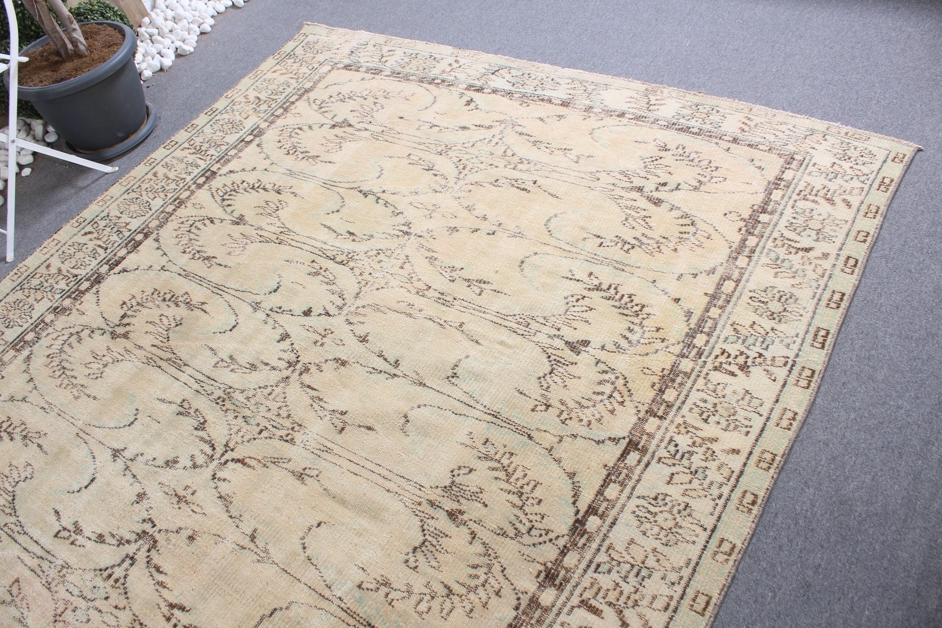 Bej Antika Halılar, Oturma Odası Halıları, Salon Halısı, Yatak Odası Halıları, Oryantal Halı, Türkiye Halıları, Vintage Halı, Türk Halısı, 6.5x10 ft Büyük Halı