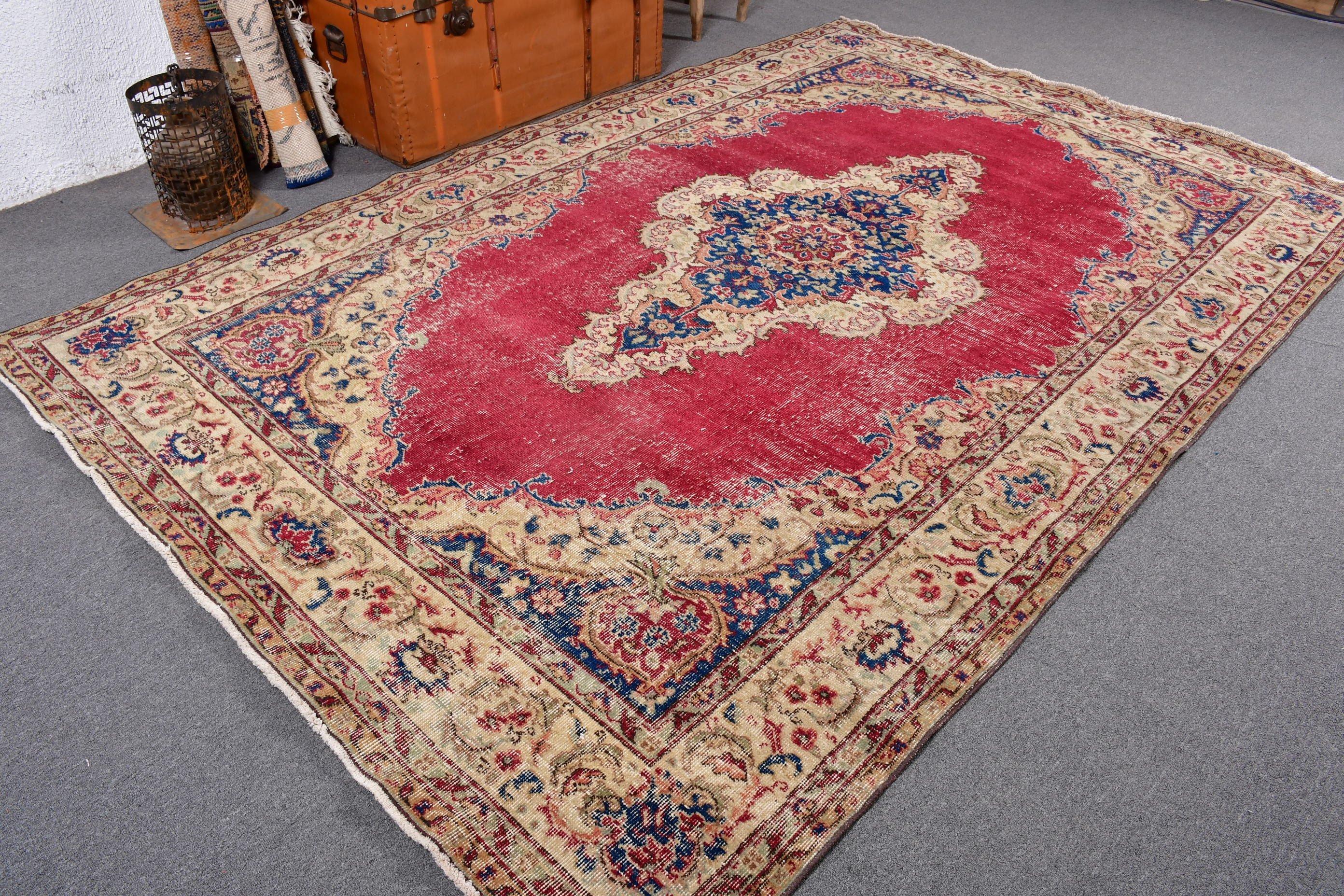 6.4x9.9 ft Büyük Halı, Geometrik Halı, Yatak Odası Halıları, Yemek Odası Halıları, Ev Dekorasyonu Halıları, Vintage Halılar, Kırmızı Yer Halıları, Lüks Halılar, Türk Halıları