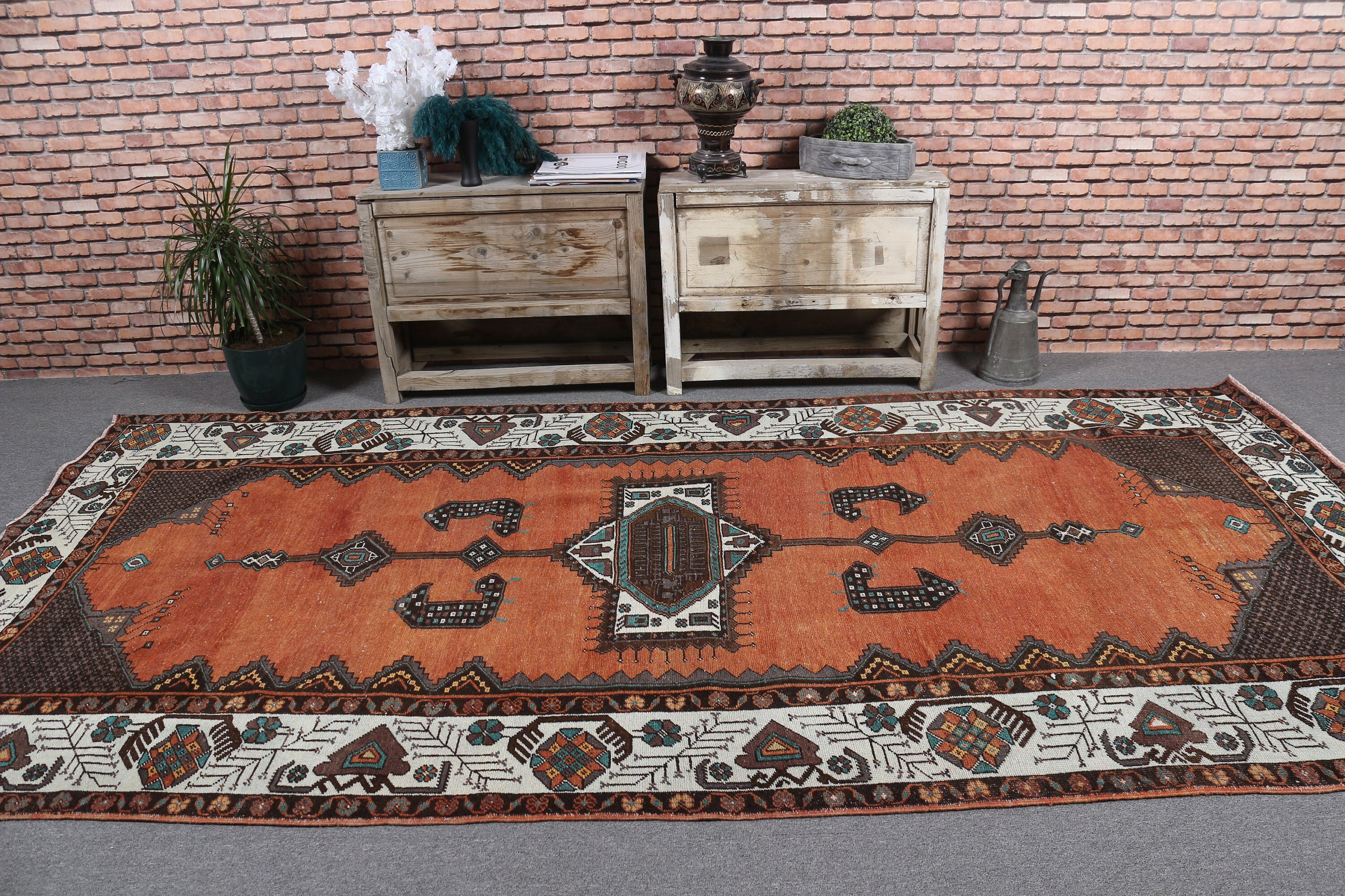 Yemek Odası Halısı, Vintage Halı, Yün Halı, 5.3x11 ft Büyük Halı, Türk Halısı, Yemek Odası Halıları, Yatak Odası Halısı, Beyaz Yer Halısı, Estetik Halı