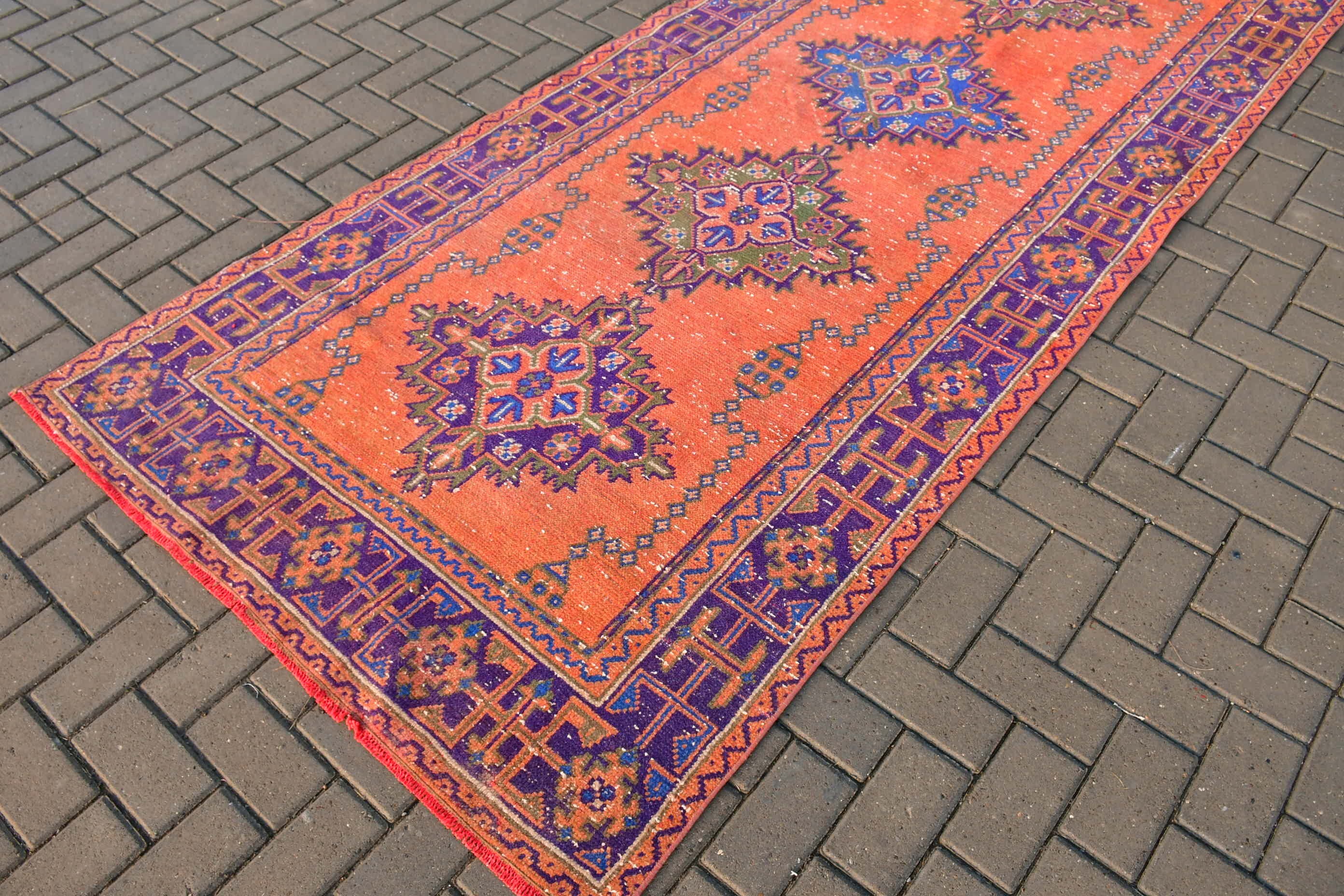 Rugs for Kitchen, 4.2x11.2 ft Runner Rug, Vintage Rug, Orange Bedroom Rug, Turkish Rugs, Corridor Rug, Anatolian Rug