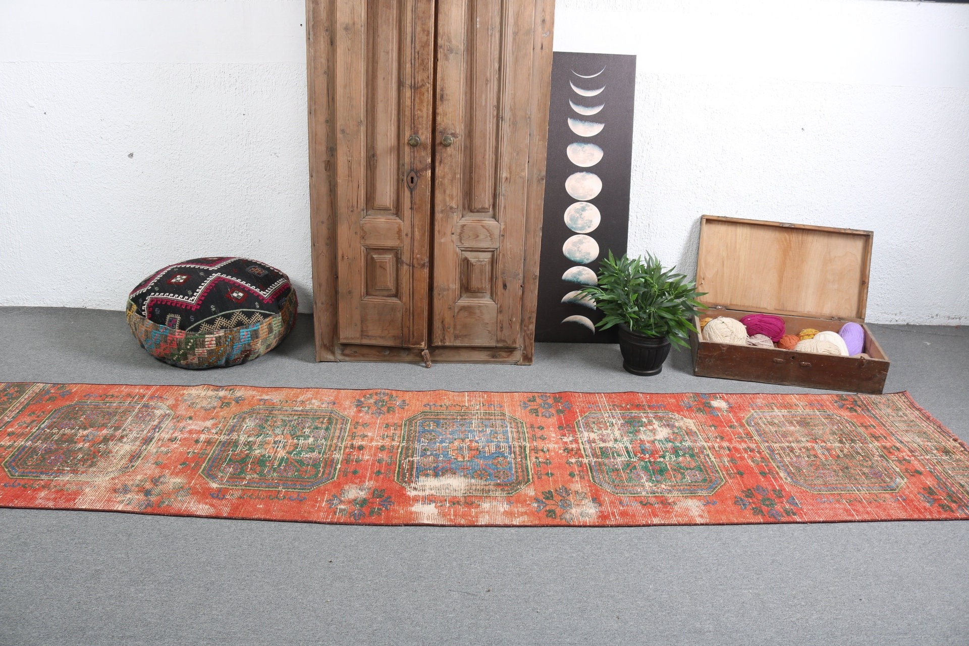 Türk Halısı, Koridor Halıları, Merdiven Halıları, Havalı Halı, Kırmızı Boho Halıları, 2,5x11,5 ft Koşucu Halısı, Koridor Halıları, Vintage Halılar