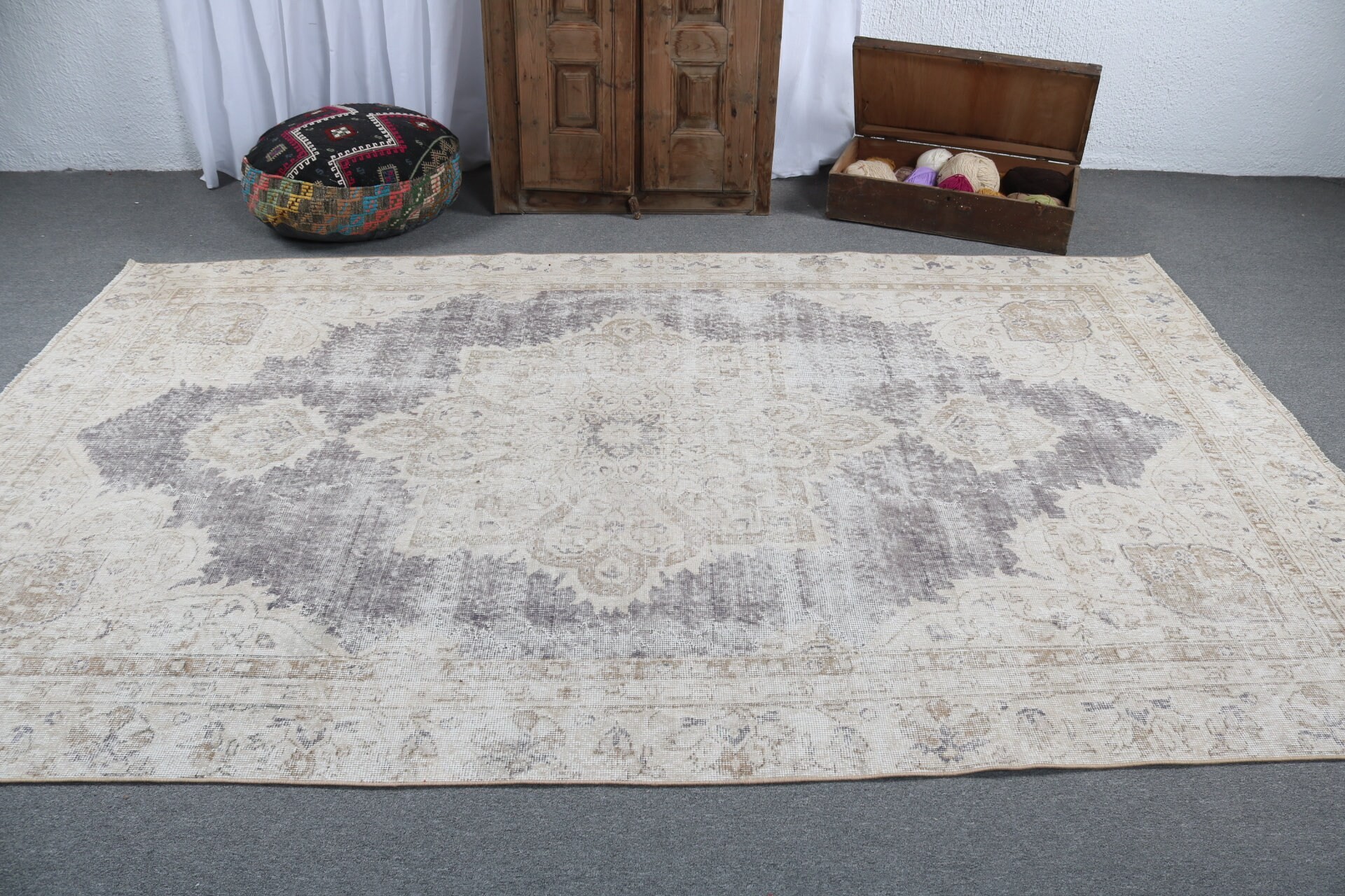 Oturma Odası Halıları, Bej Anadolu Halıları, Vintage Halılar, Türk Halıları, 6.2x9.9 ft Büyük Halı, Düz Dokuma Halı, Yatak Odası Halısı