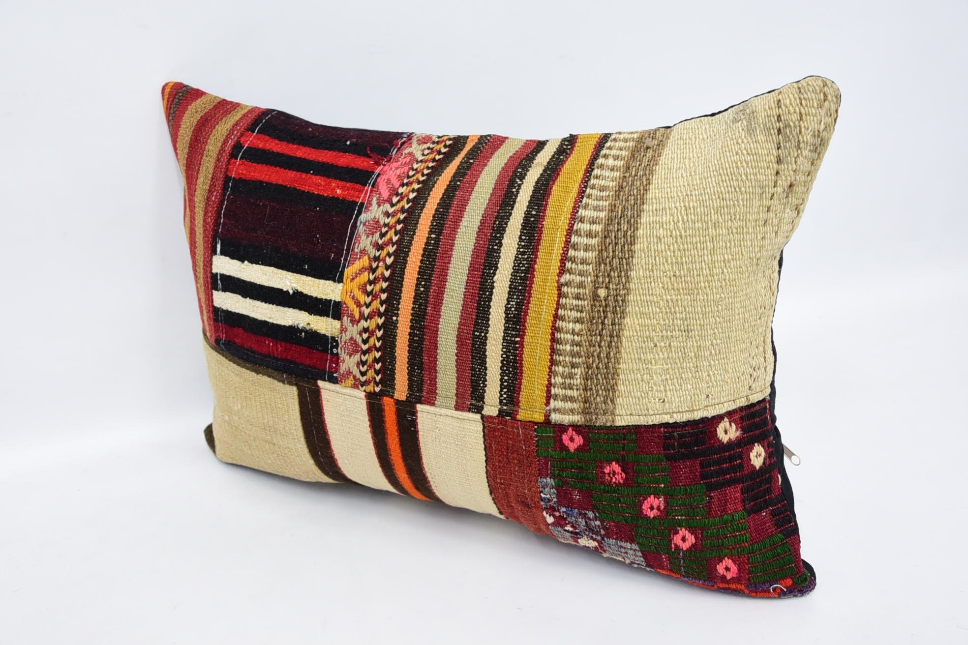 Kilim Cushion Sham, Customized Pillow Case, 16"x24" Beige Cushion Cover, Handmade Rug Seat Pillow, Kilim Pillow, Boho Pillow Sham Cover