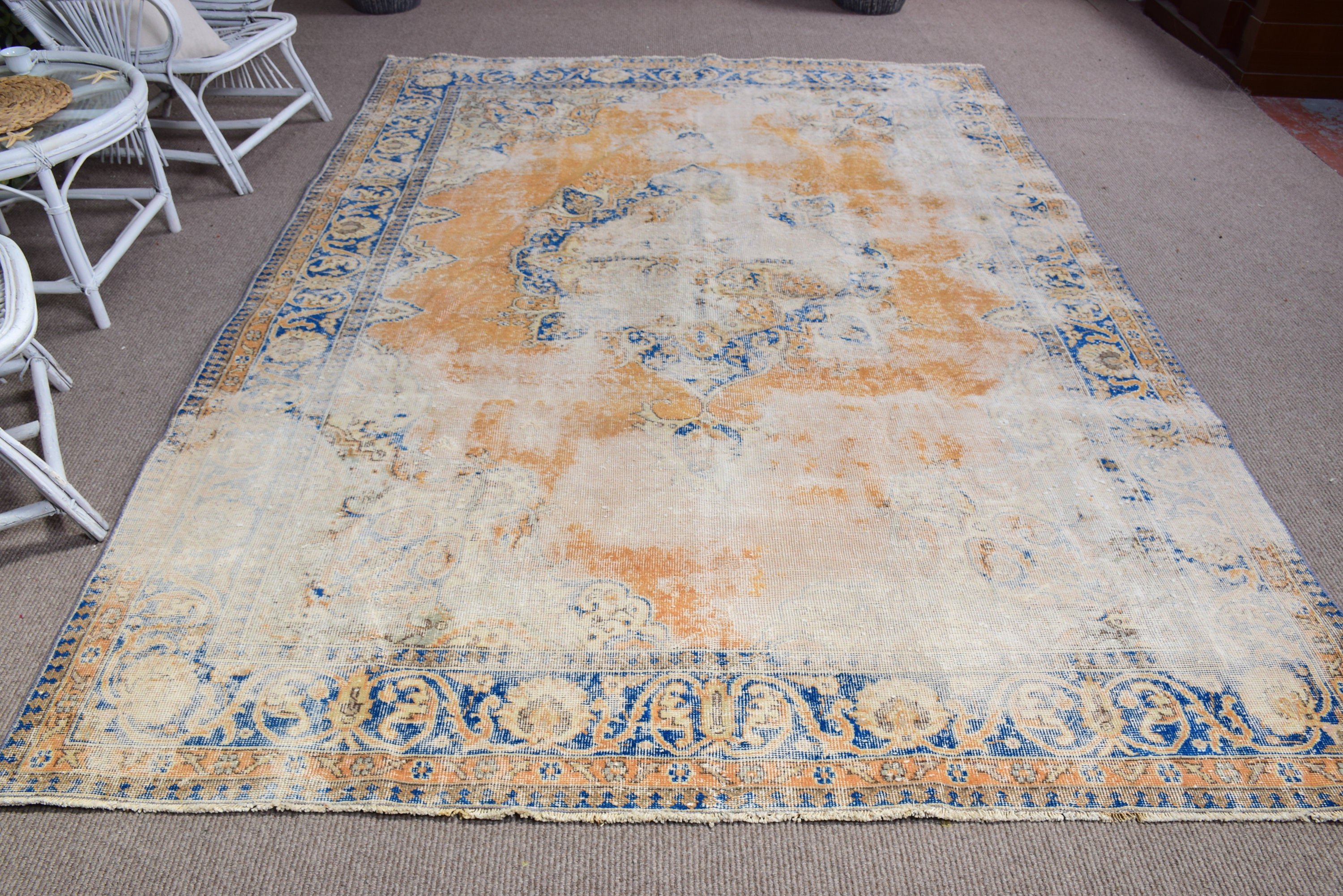 Cool Rug, 7.2x9.9 ft Oversize Rug, Turkish Rug, Vintage Rugs, Living Room Rug, Oversize Vintage Rugs, Antique Rugs, Orange Oushak Rug