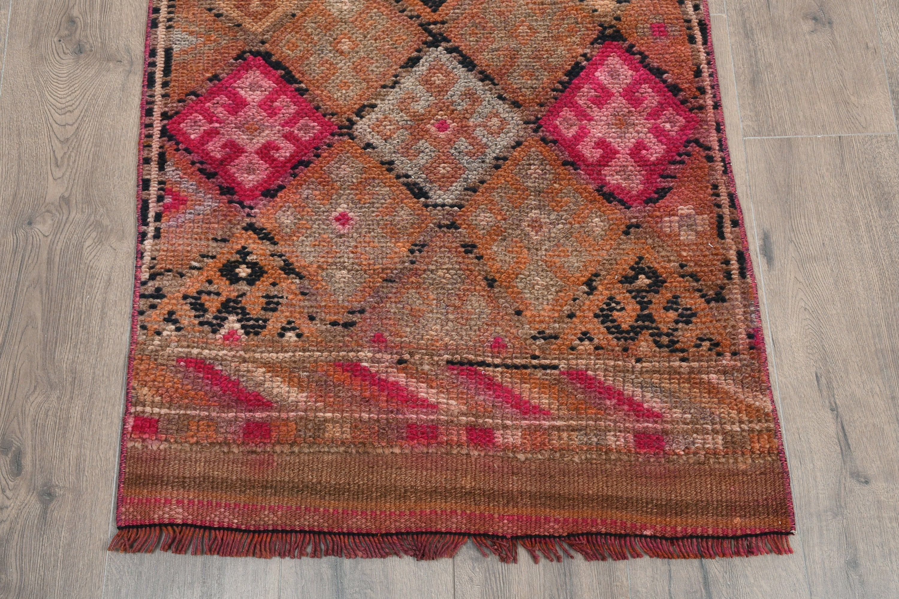Vintage Rug, Turkish Rug, Rugs for Hallway, Orange Moroccan Rug, Home Decor Rugs, Anatolian Rug, 2.5x11.5 ft Runner Rug, Hallway Rug