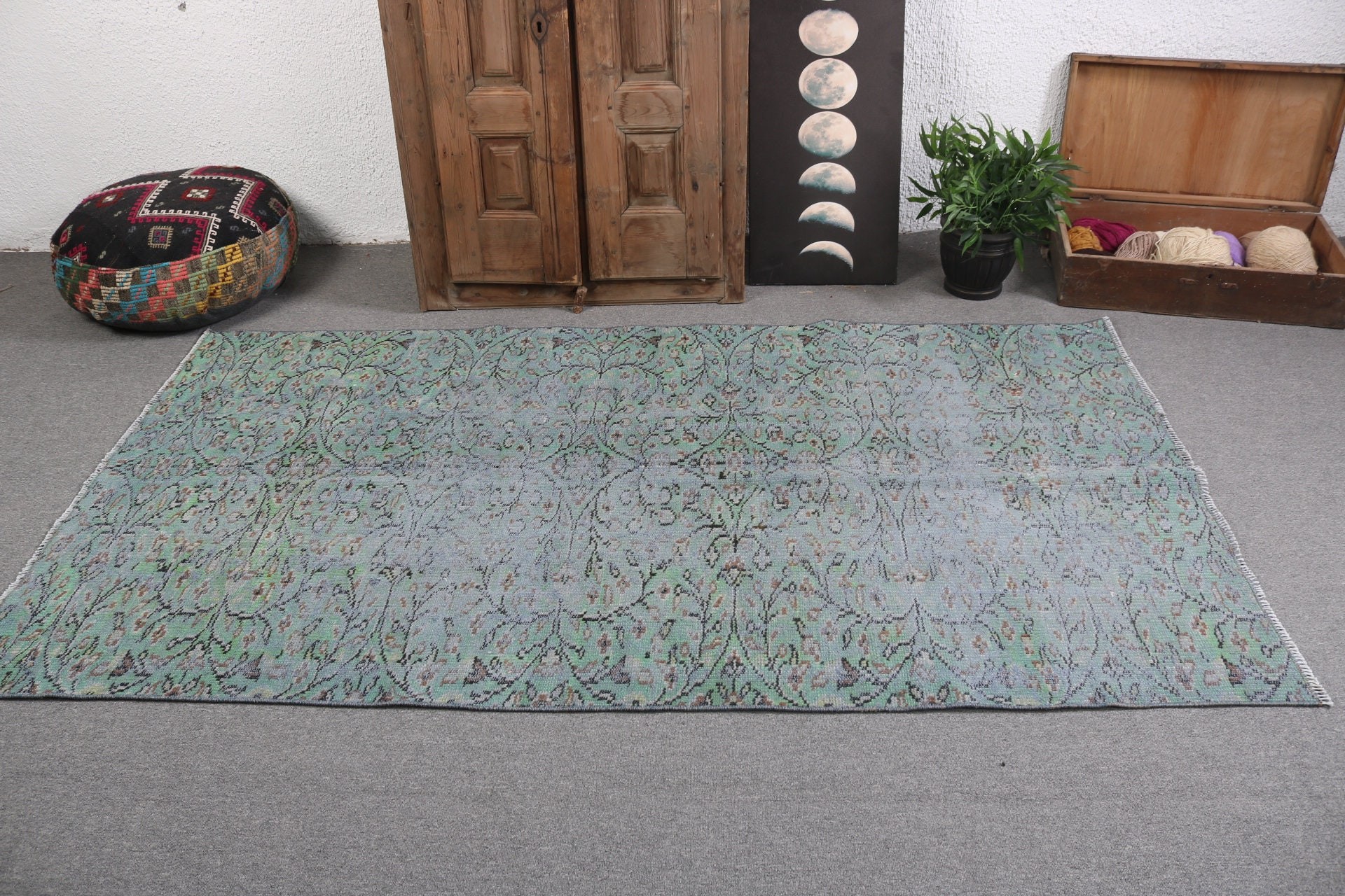 Gri Anadolu Halısı, Lüks Halı, Türk Halısı, Yün Halısı, Vintage Halı, Ev Halıları, El Dokuma Halıları, 4.3x7.6 ft Alan Halısı, Oturma Odası Halısı