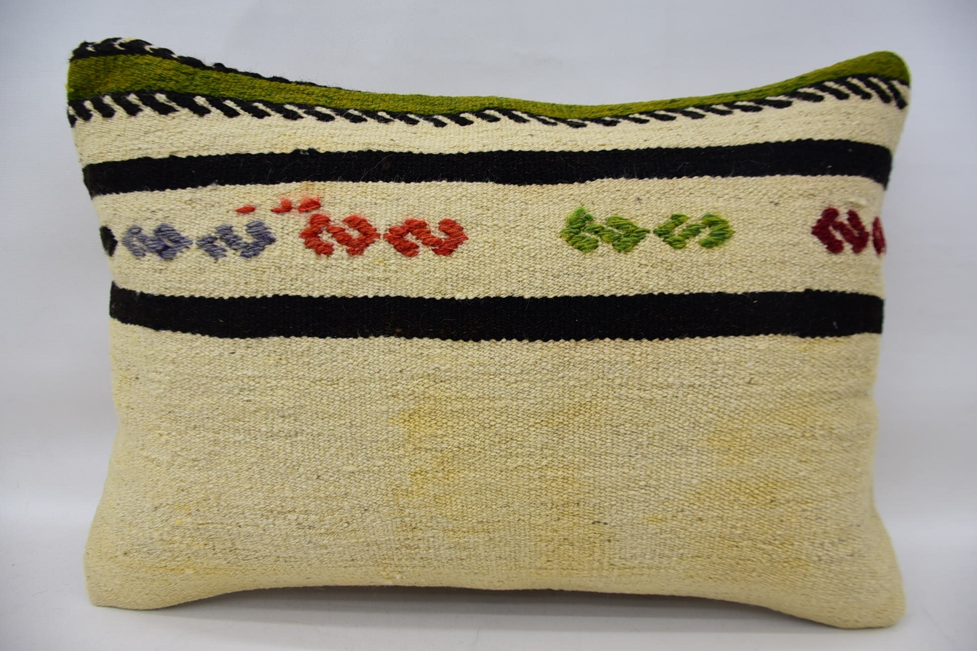 Vintage Kilim Pillow, Art Deco Pillow Sham, 16"x24" Beige Cushion Case, Office Chair Cushion Case, Turkish Kilim Pillow, Gift Pillow