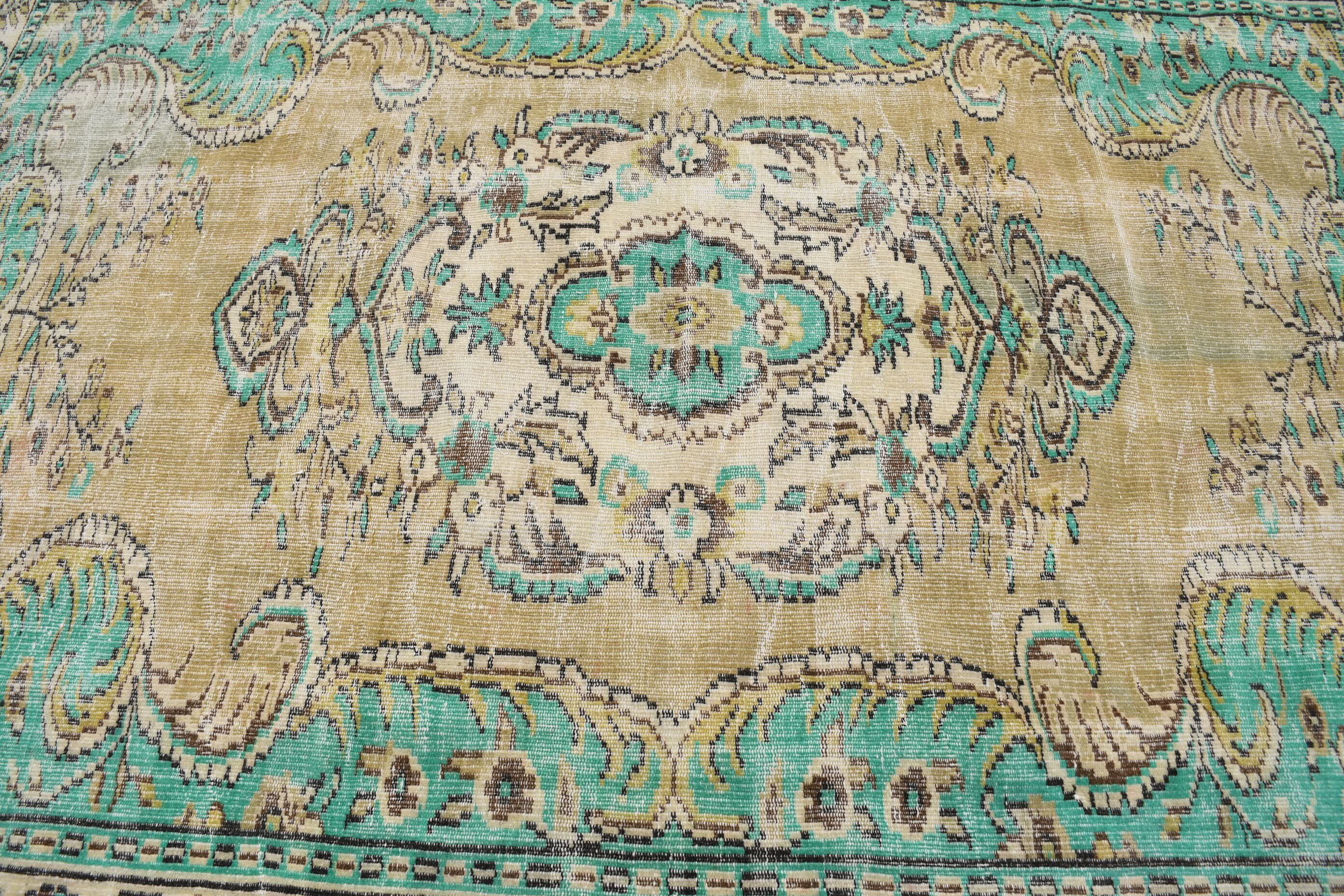 Dining Room Rug, Green Oriental Rug, Pale Rug, 6.4x8.5 ft Large Rug, Oushak Rugs, Living Room Rug, Antique Rug, Vintage Rug, Turkish Rug