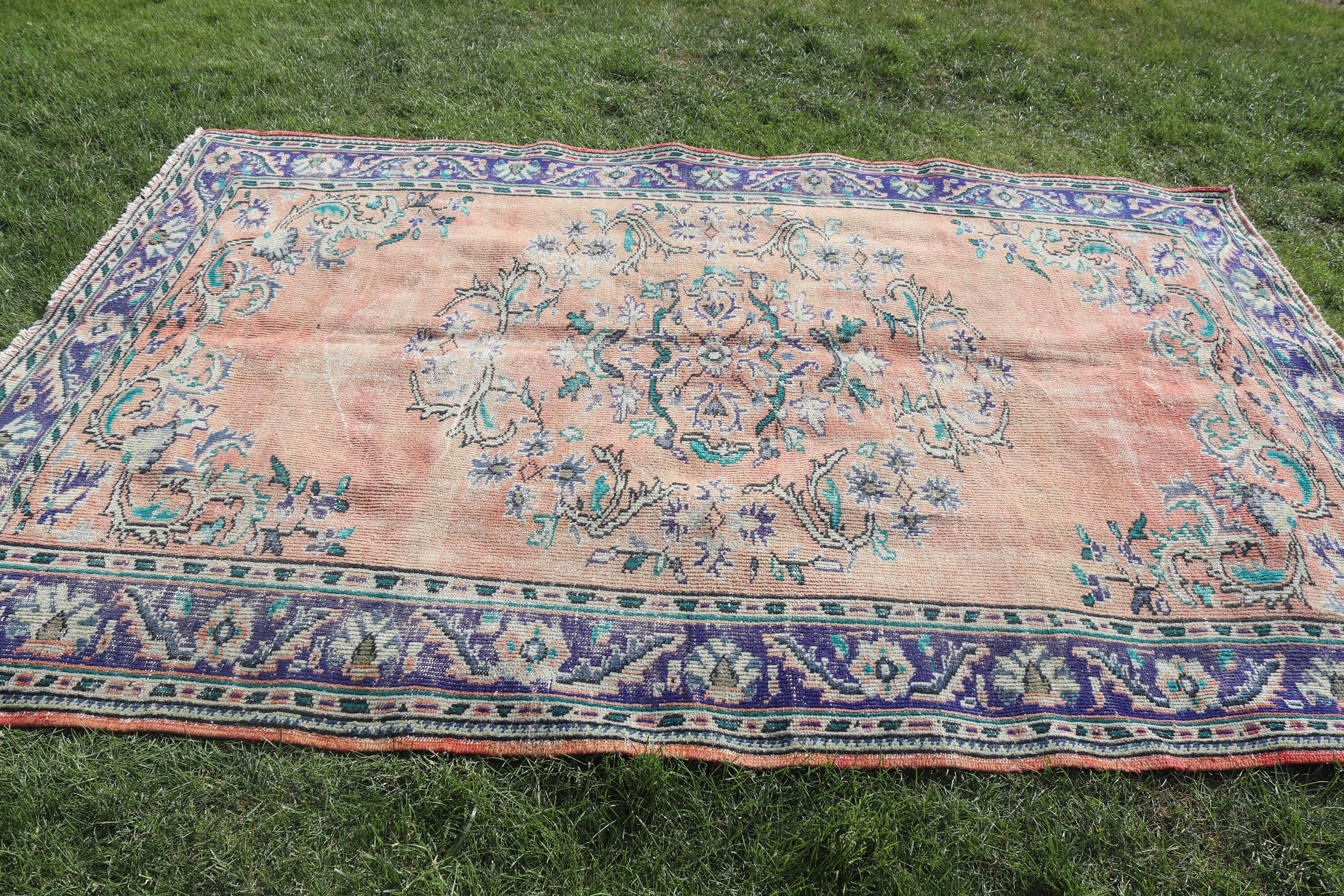 El Dokuma Halılar, 5.9x8.9 ft Büyük Halılar, Lüks Halı, Türk Halısı, Pembe Boho Halısı, Vintage Halı, Büyük Oushak Halısı, Mutfak Halıları, Oturma Odası Halısı