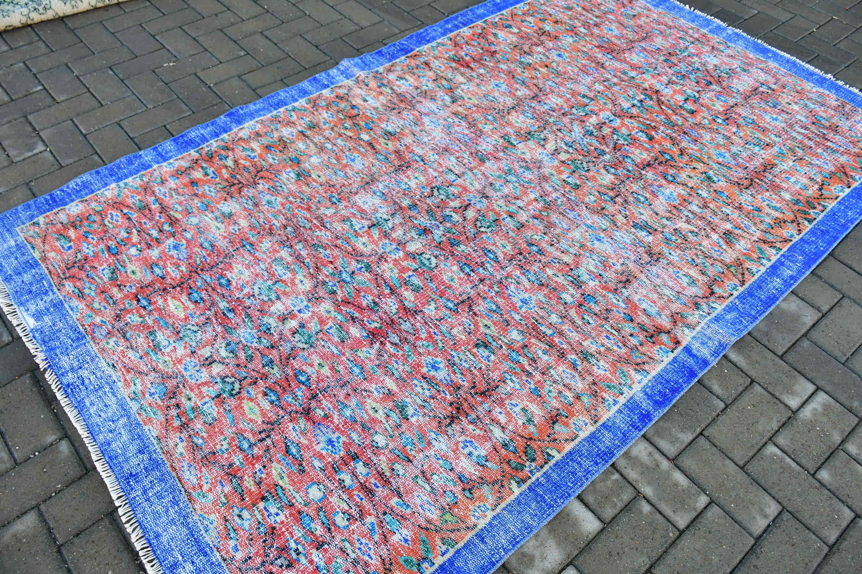 Kitchen Rug, Vintage Rug, Turkish Rugs, Rugs for Kitchen, Red Wool Rugs, Hand Knotted Rugs, Bright Rug, Moroccan Rug, 4.8x8.1 ft Area Rug