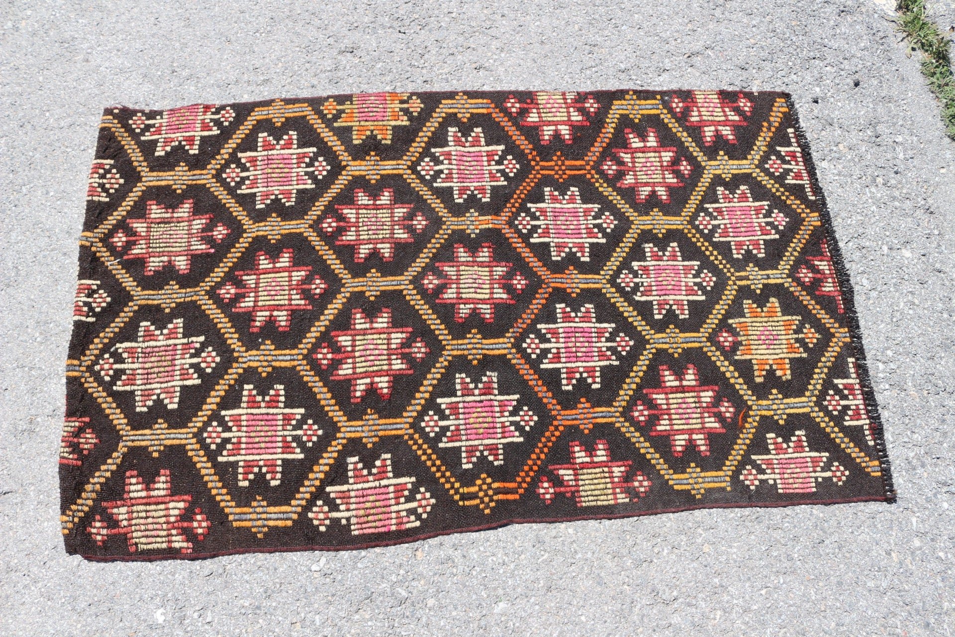 Cool Rug, 2.6x4.2 ft Small Rug, Kilim, Black Wool Rug, Home Decor Rug, Bright Rug, Vintage Rug, Wall Hanging Rug, Turkish Rug, Bath Rug