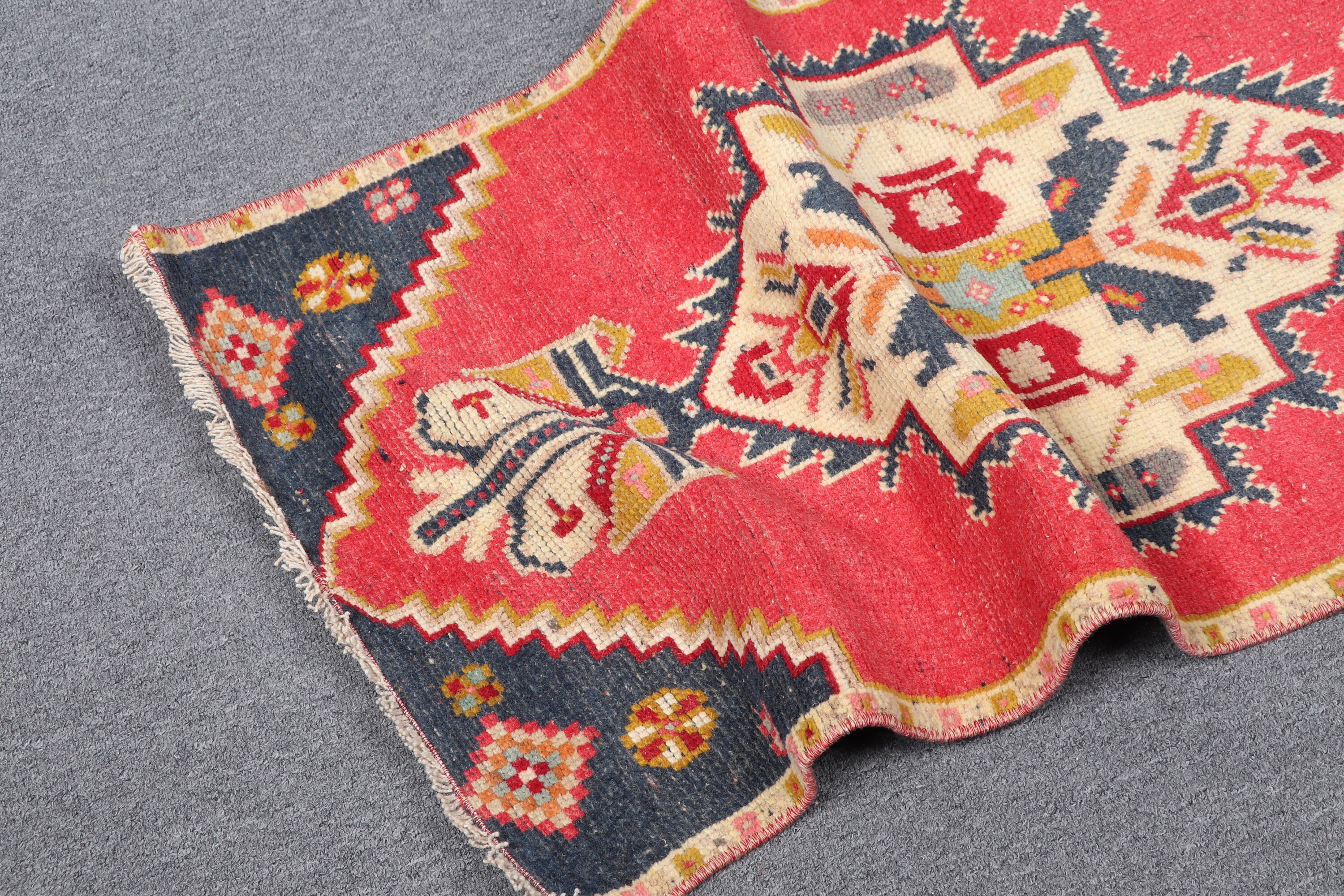 Vintage Rugs, Floor Rugs, Turkish Rugs, Car Mat Rug, Moroccan Rug, Wall Hanging Rug, 1.7x3.5 ft Small Rug, Bright Rugs, Red Kitchen Rugs